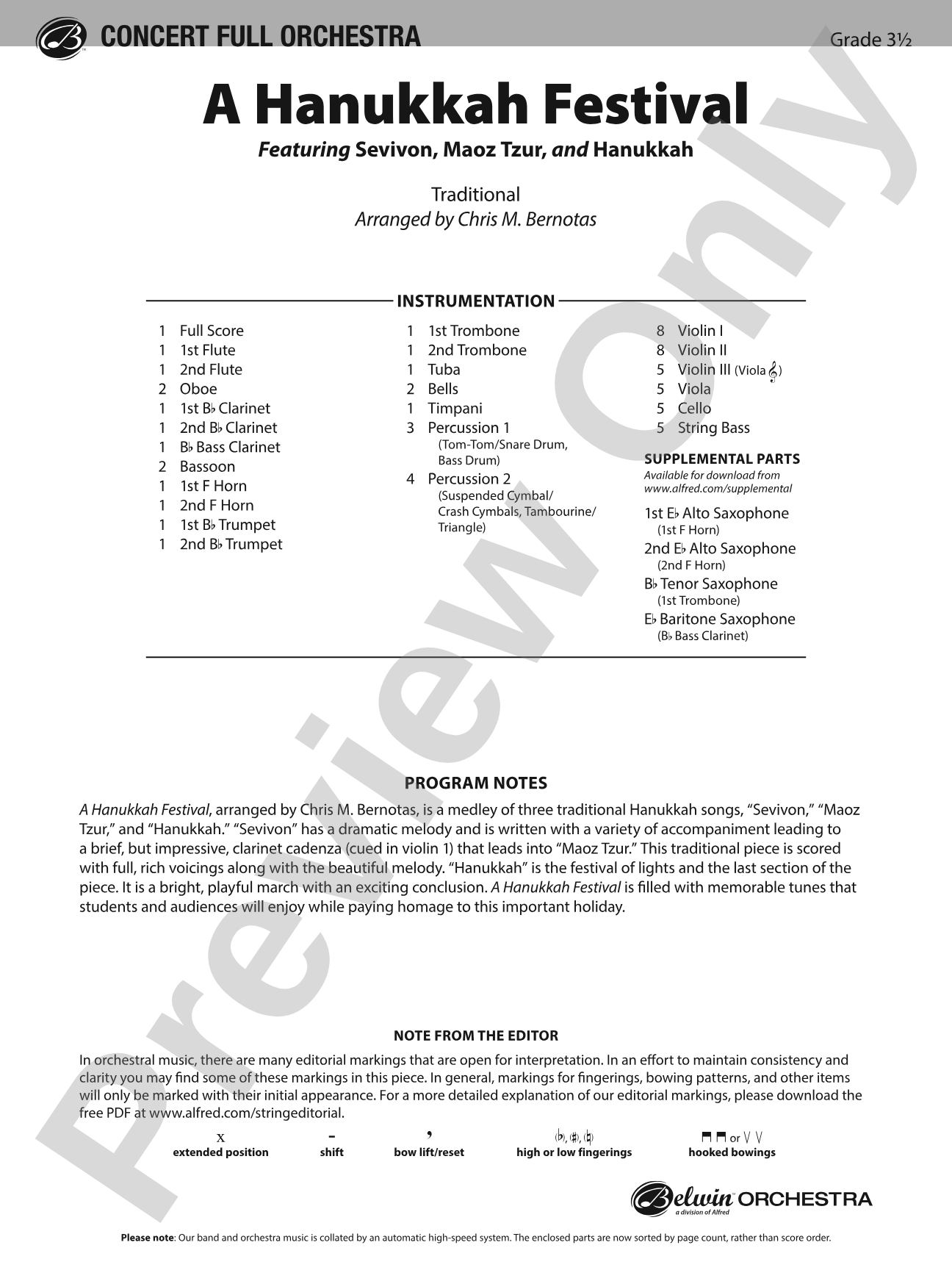 A Hanukkah Festival: Full Orchestra Conductor Score & Parts
