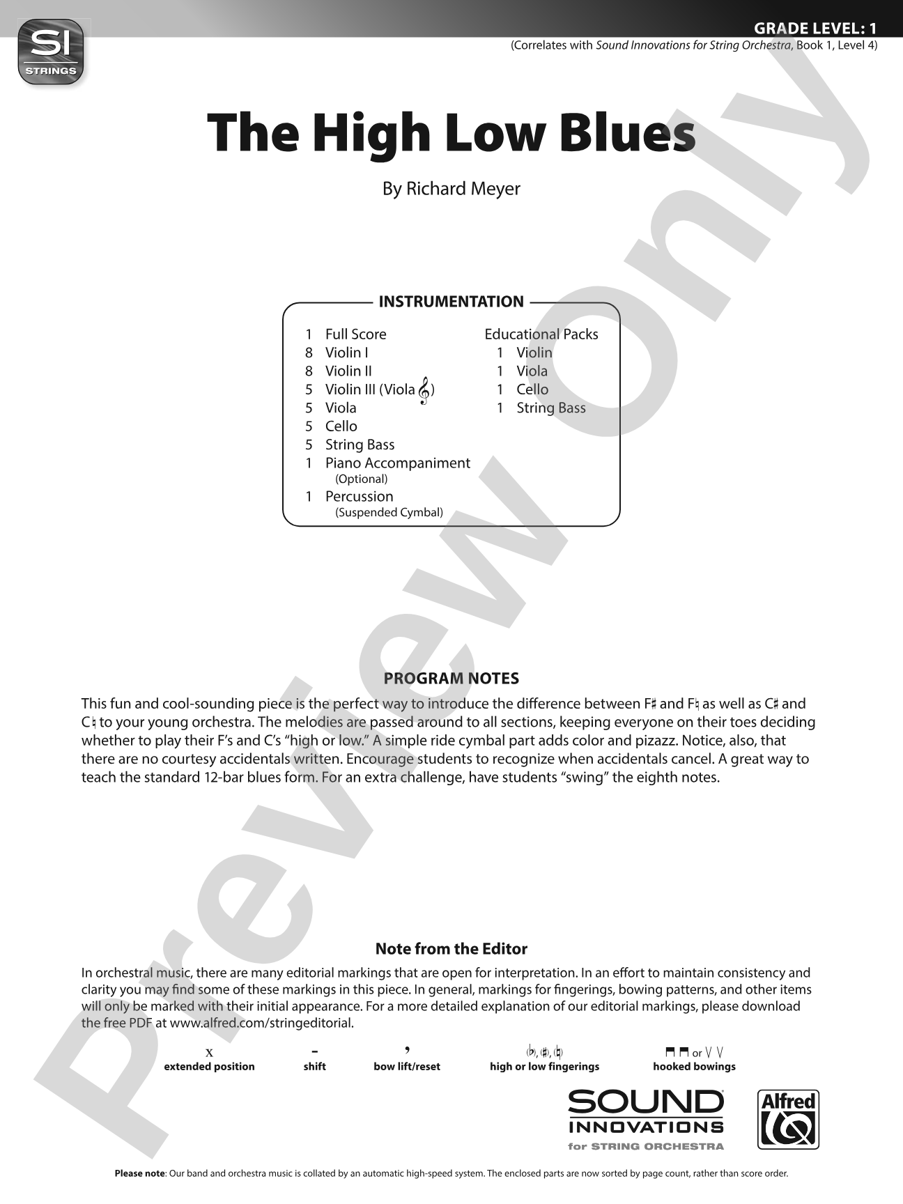 The High Low Blues: String Orchestra Conductor Score & Parts