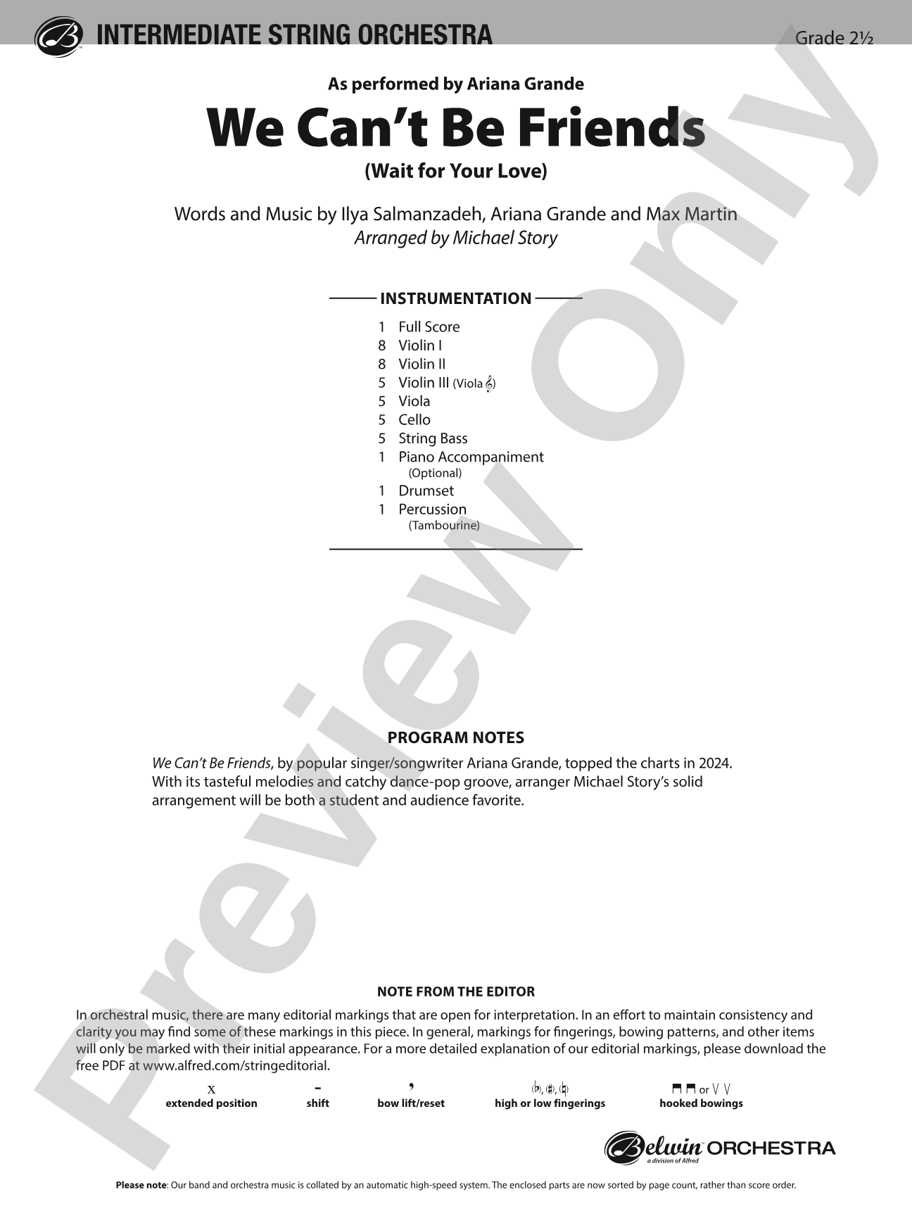 We Can't Be Friends: String Orchestra Conductor Score & Parts