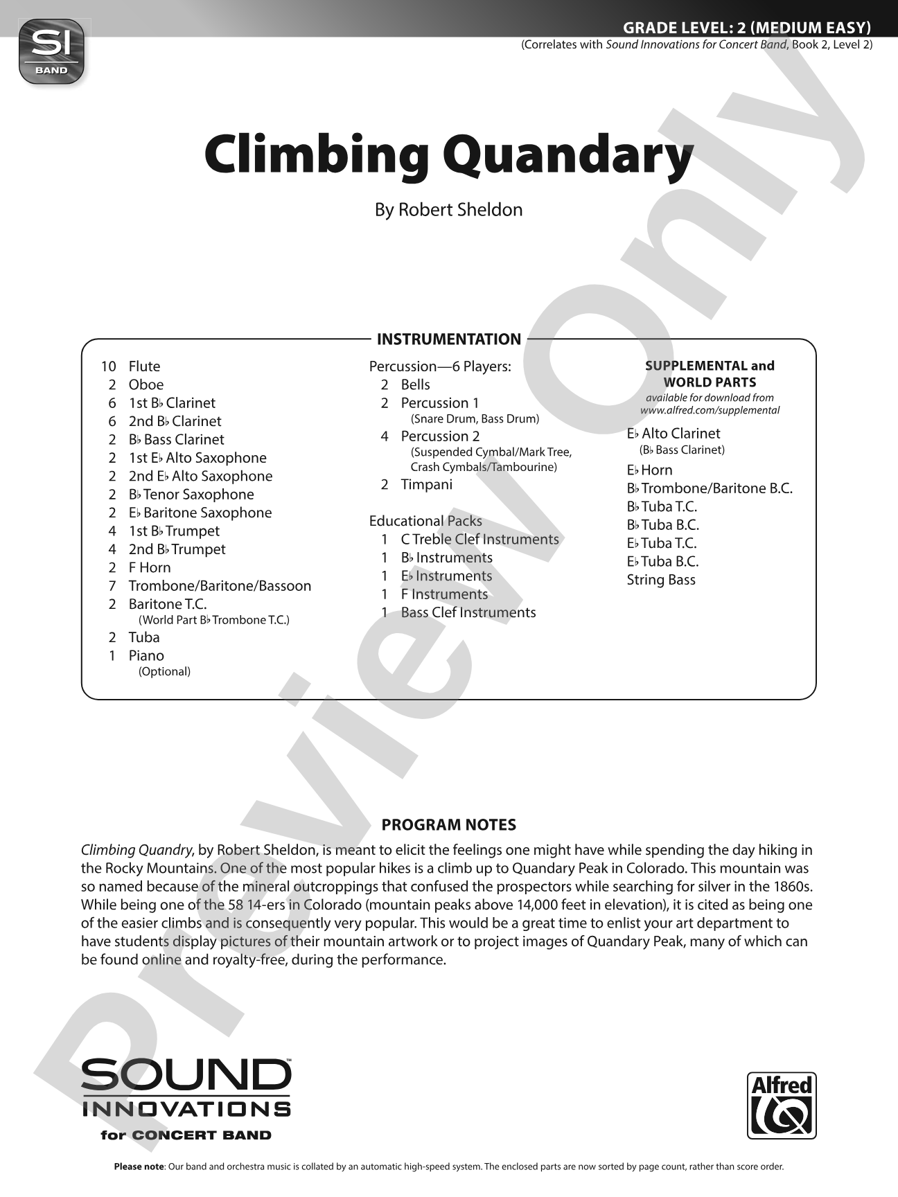 Climbing Quandary: Concert Band Conductor Score & Parts