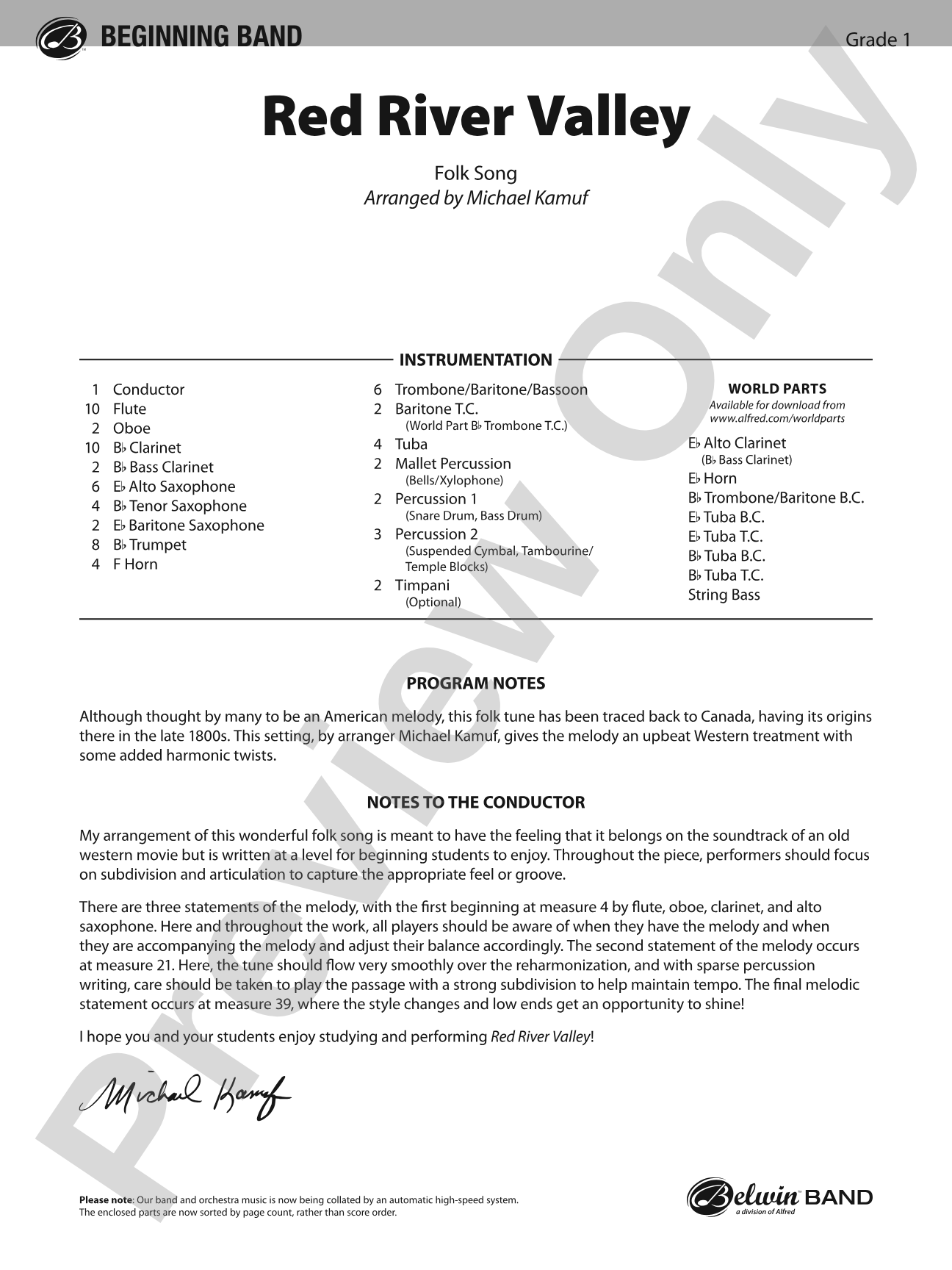 Red River Valley: Concert Band Conductor Score & Parts