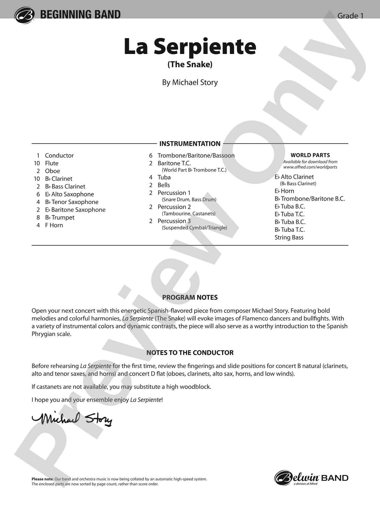 La Serpiente: Concert Band Conductor Score & Parts