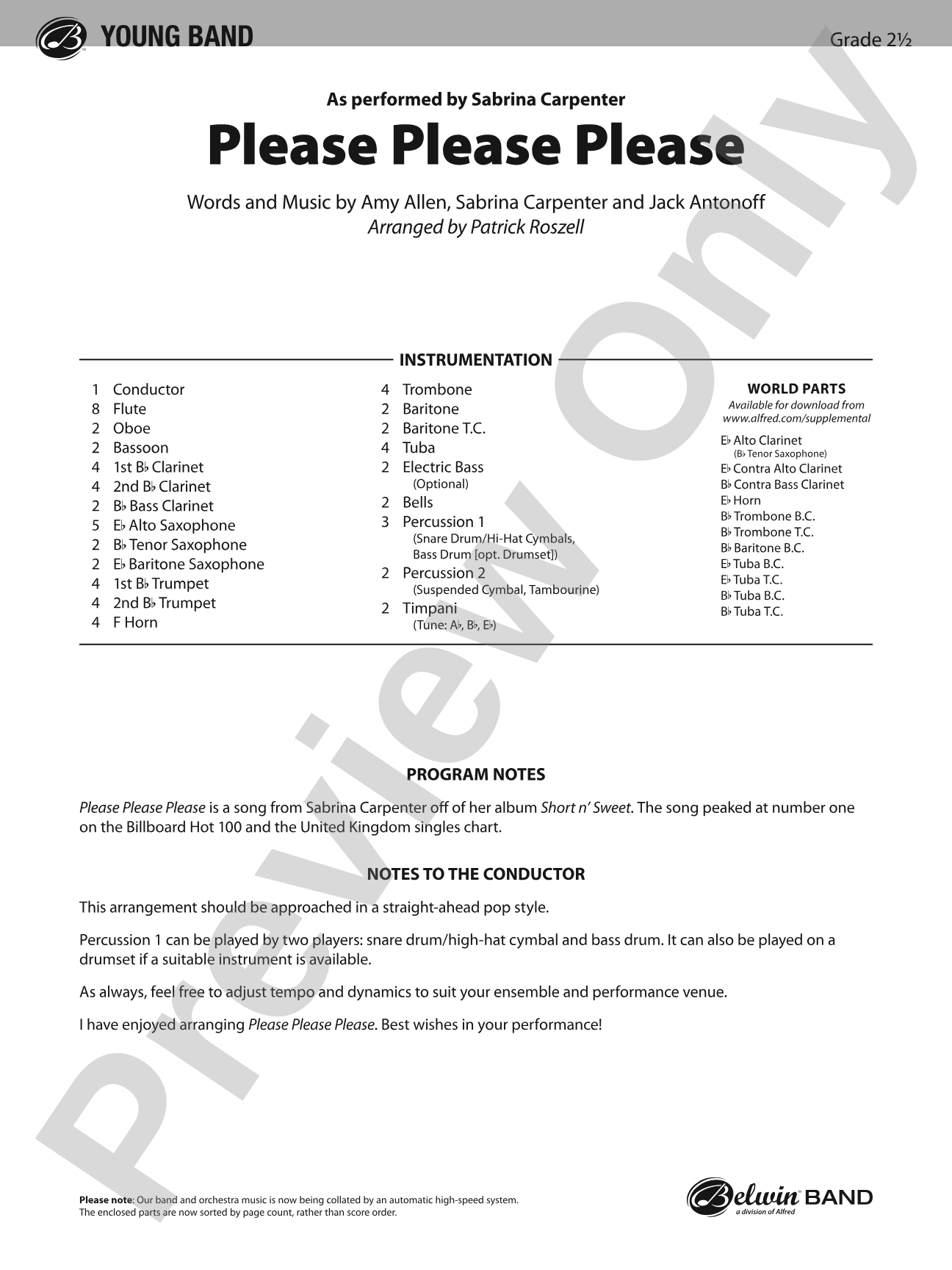 Please Please Please: Concert Band Conductor Score & Parts