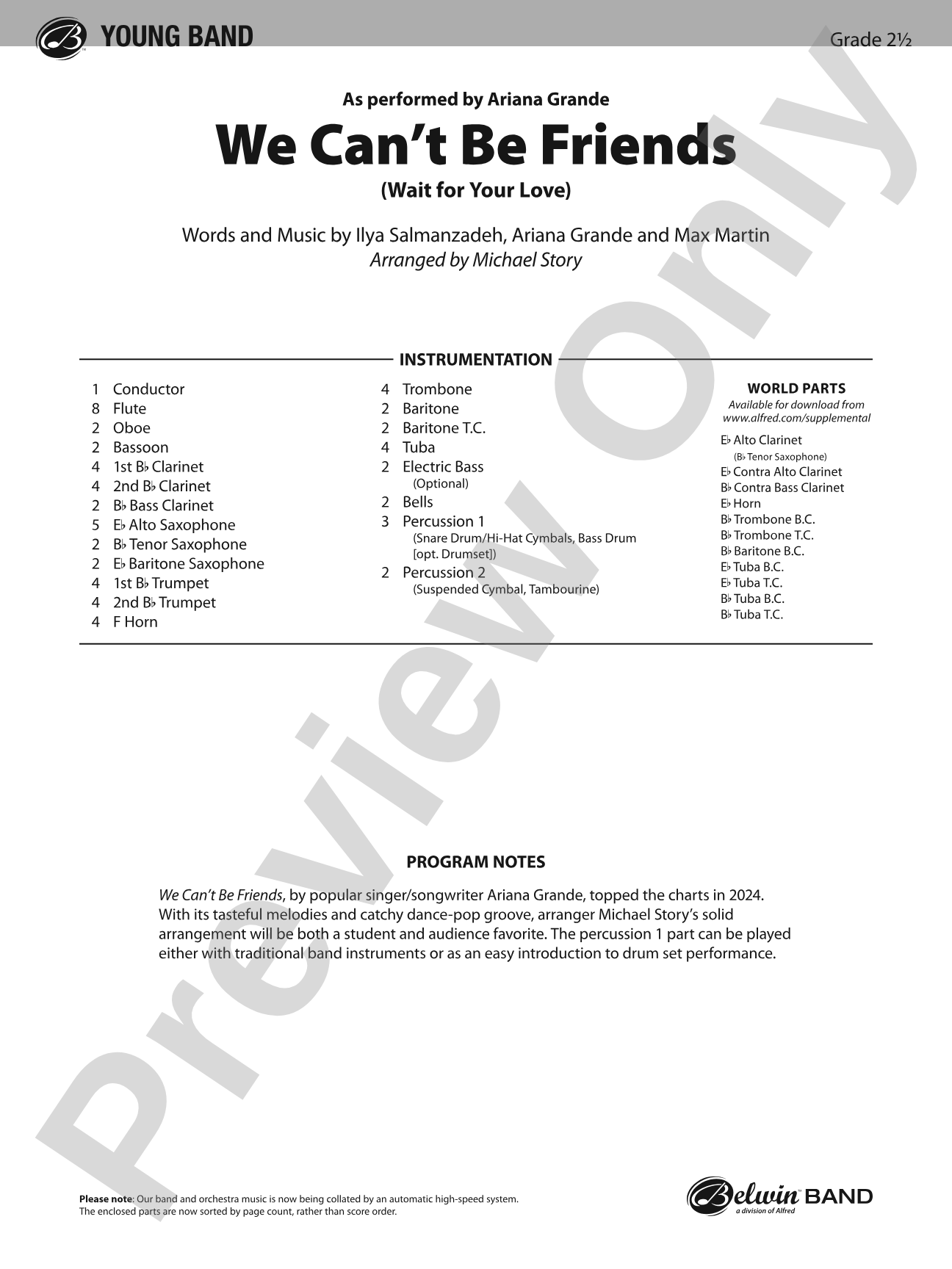 We Can't Be Friends: Concert Band Conductor Score & Parts