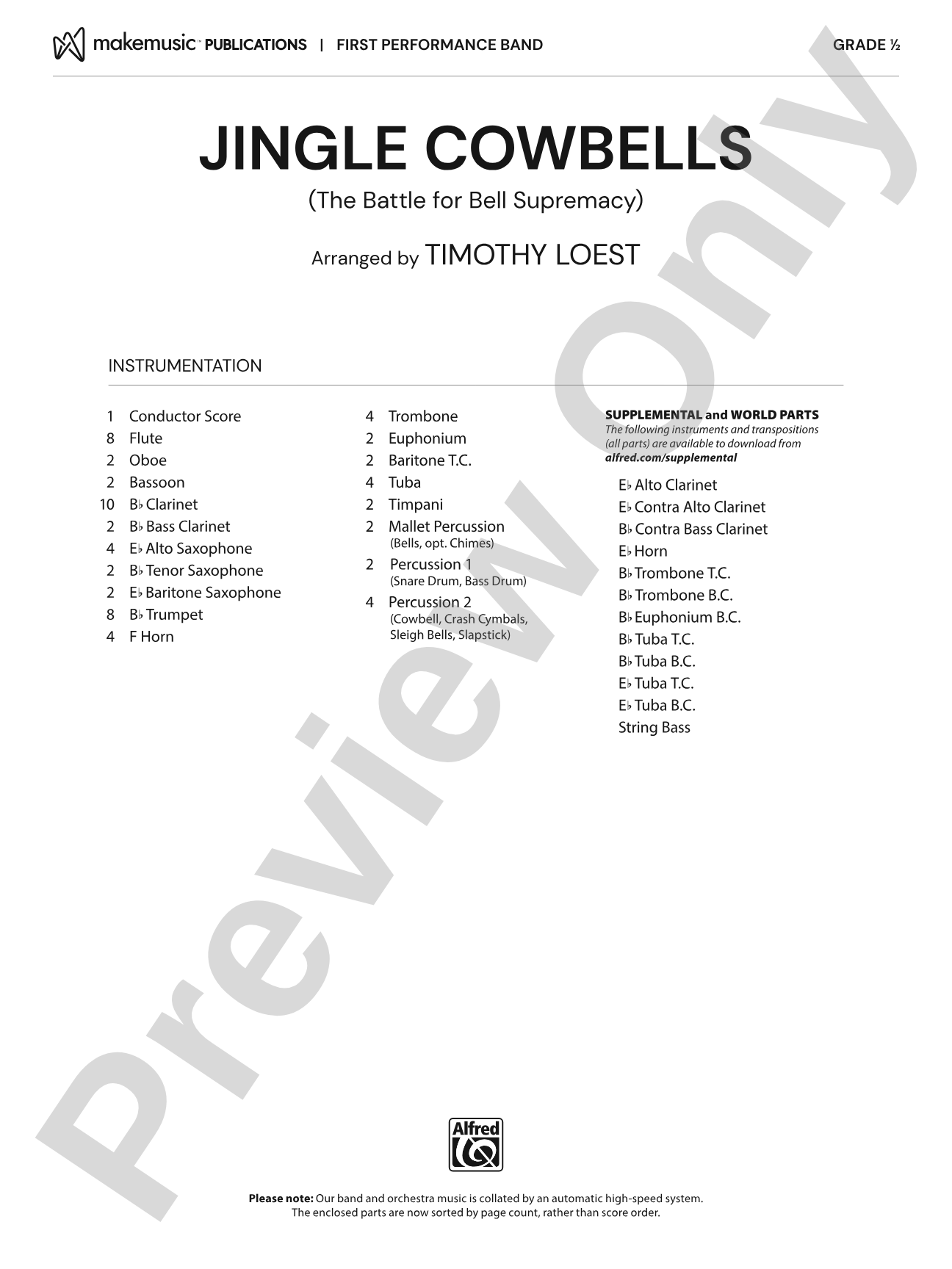 Jingle Cowbells: Concert Band Conductor Score & Parts