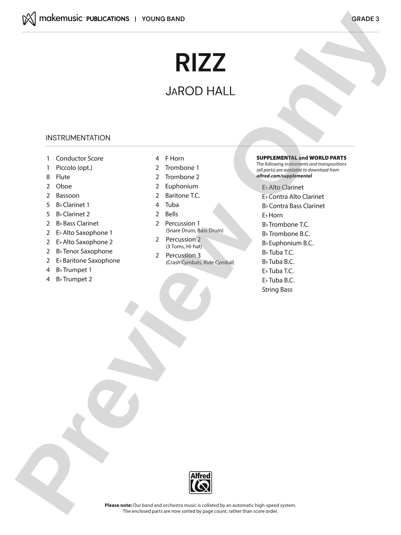 Rizz: Concert Band Conductor Score & Parts