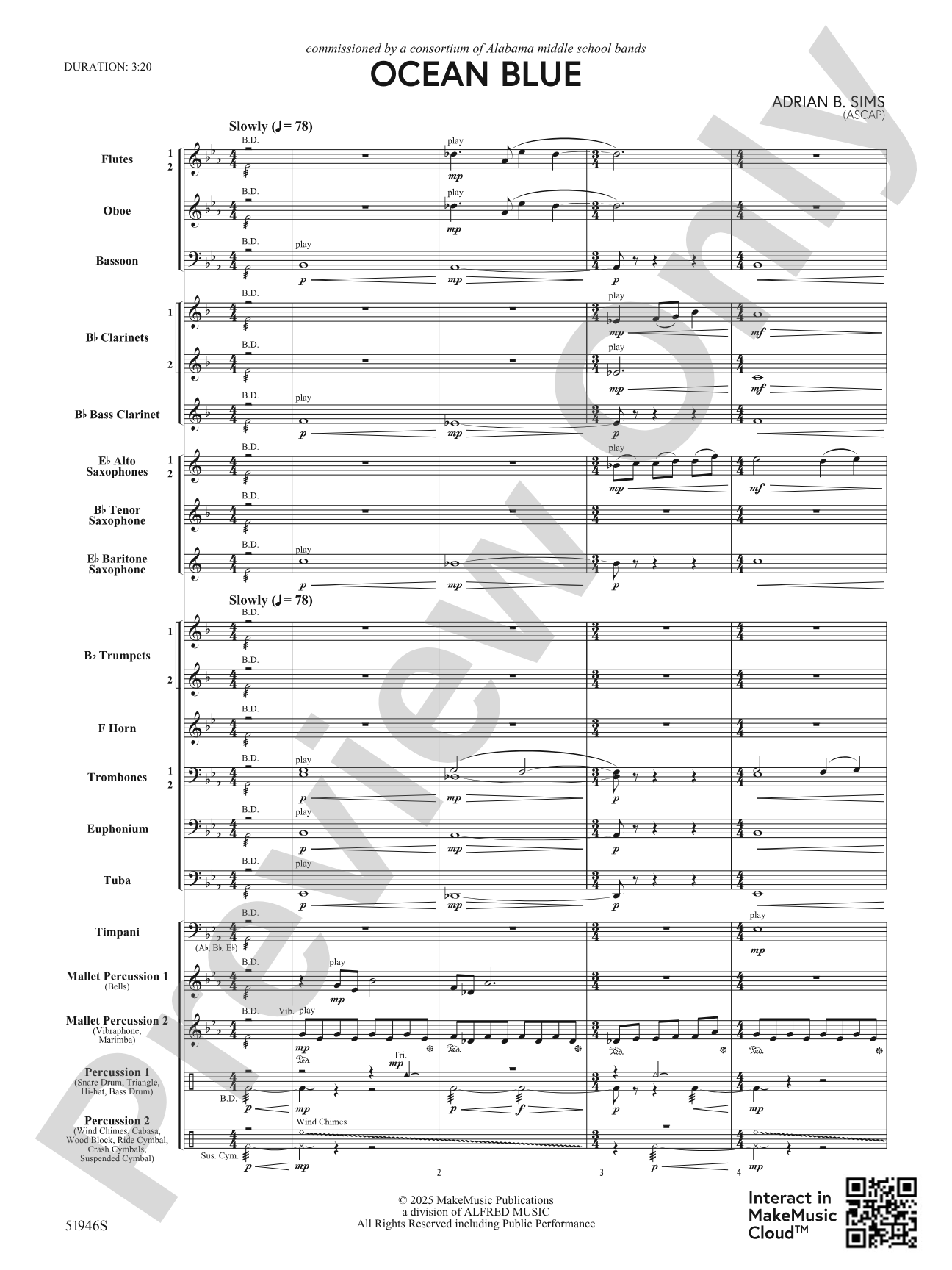 Ocean Blue: Concert Band Conductor Score & Parts