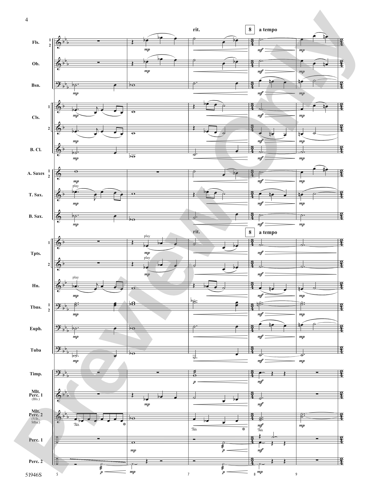 Ocean Blue: Concert Band Conductor Score & Parts
