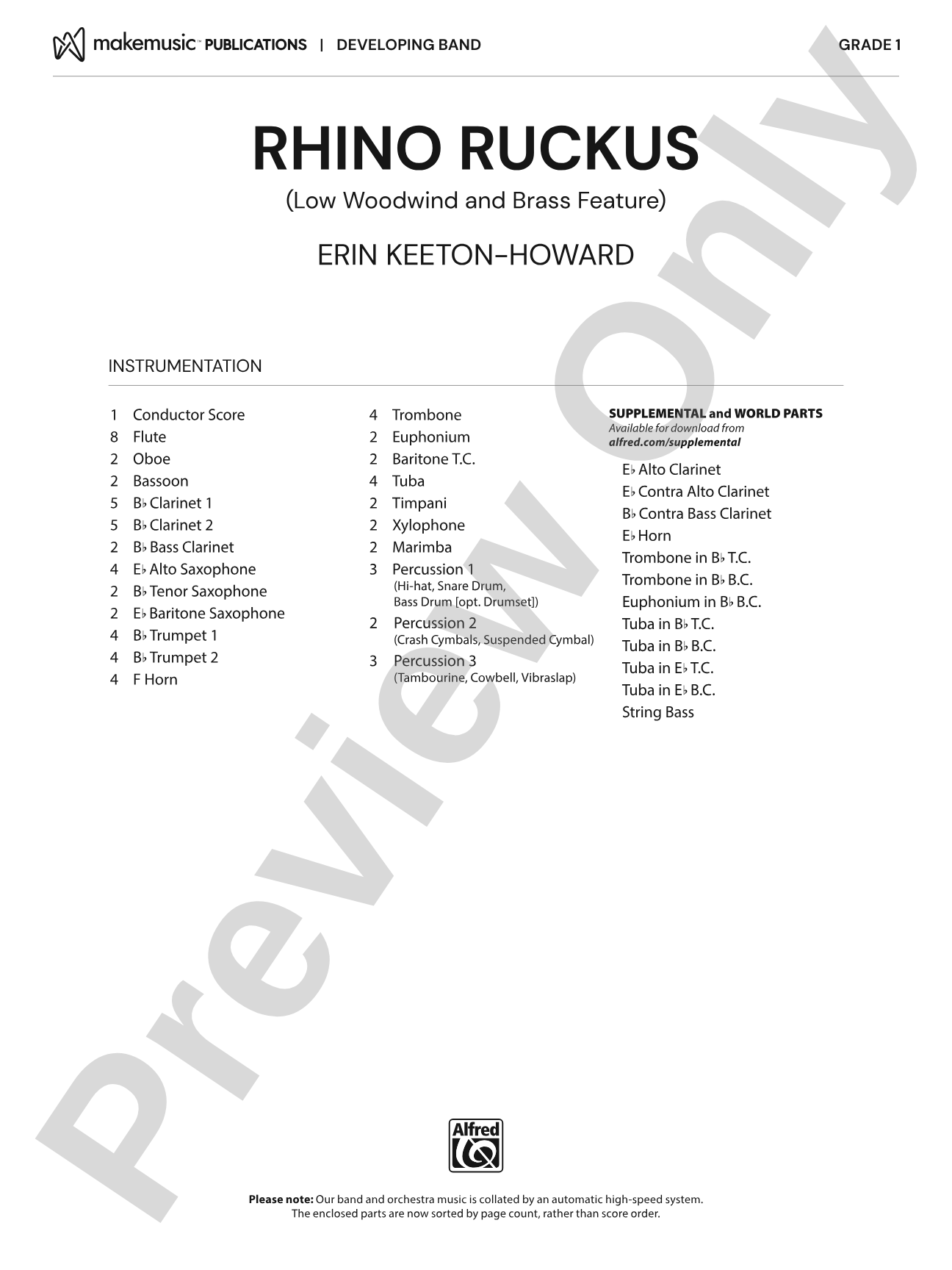 Rhino Ruckus: Concert Band Conductor Score & Parts