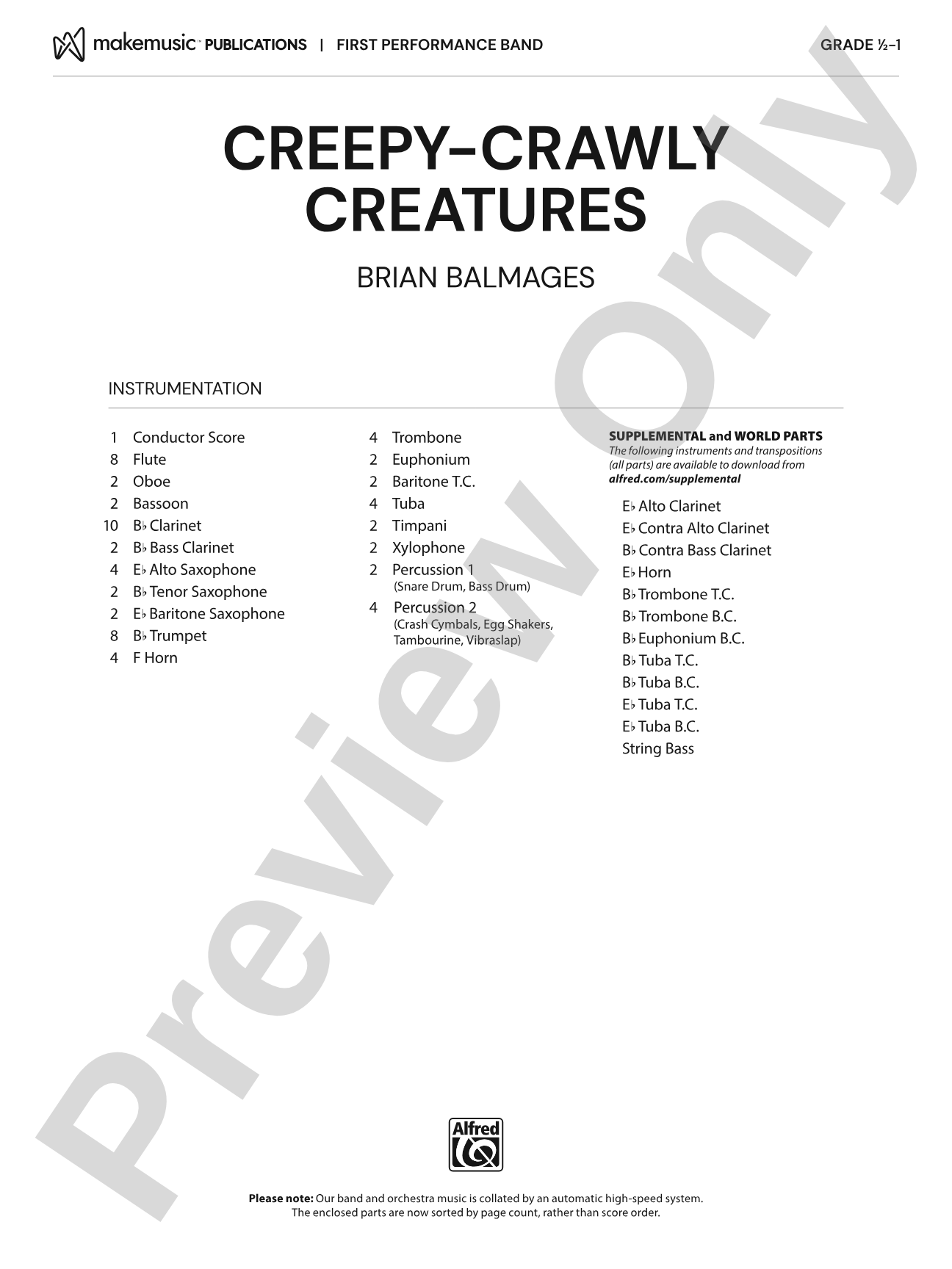 Creepy-Crawly Creatures: Concert Band Conductor Score & Parts