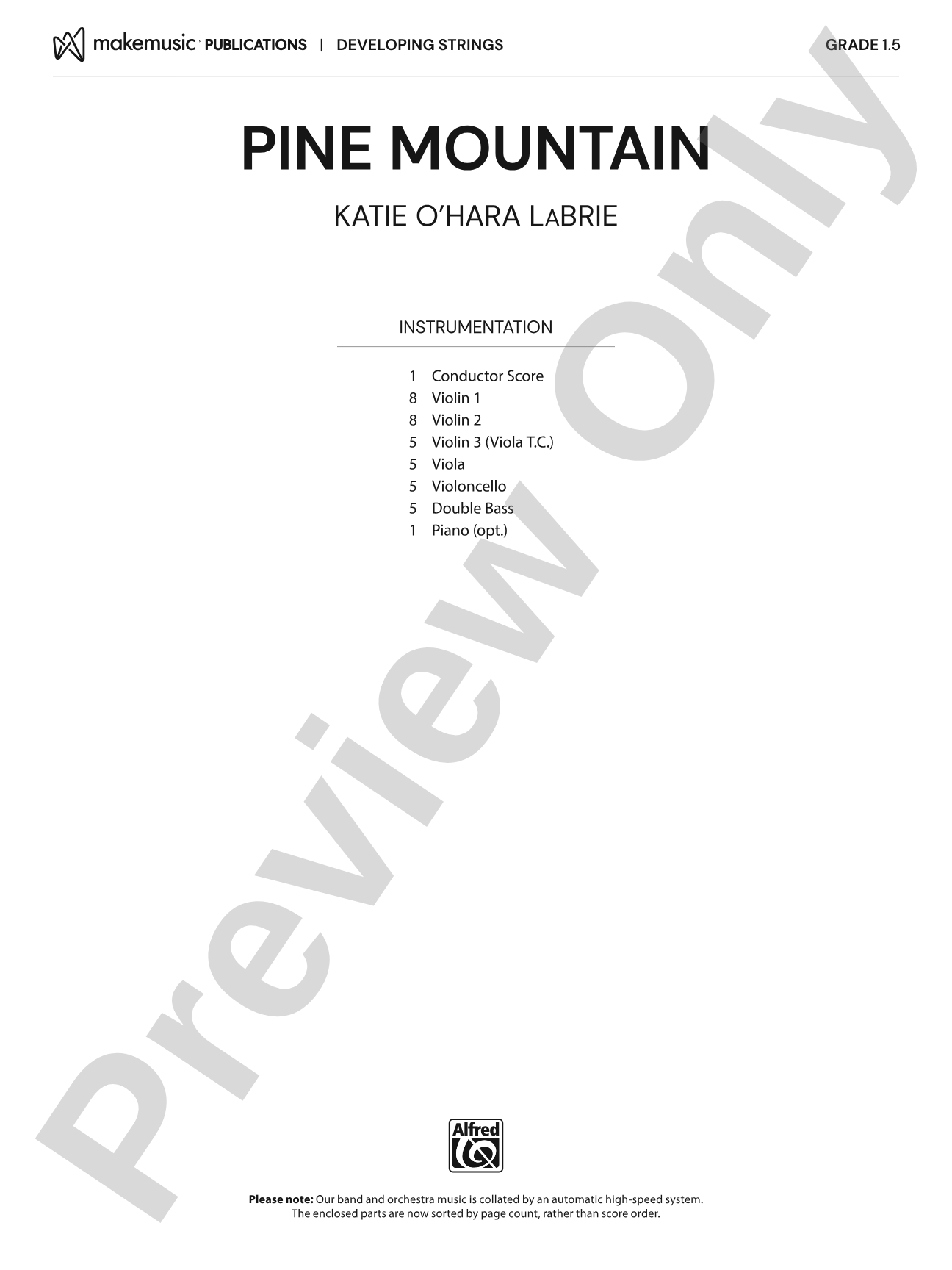 Pine Mountain: String Orchestra Conductor Score & Parts