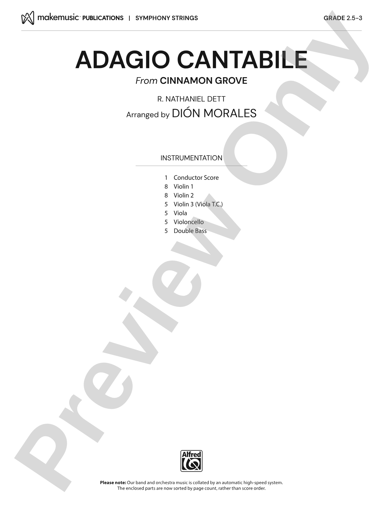 Adagio Cantabile: String Orchestra Conductor Score & Parts