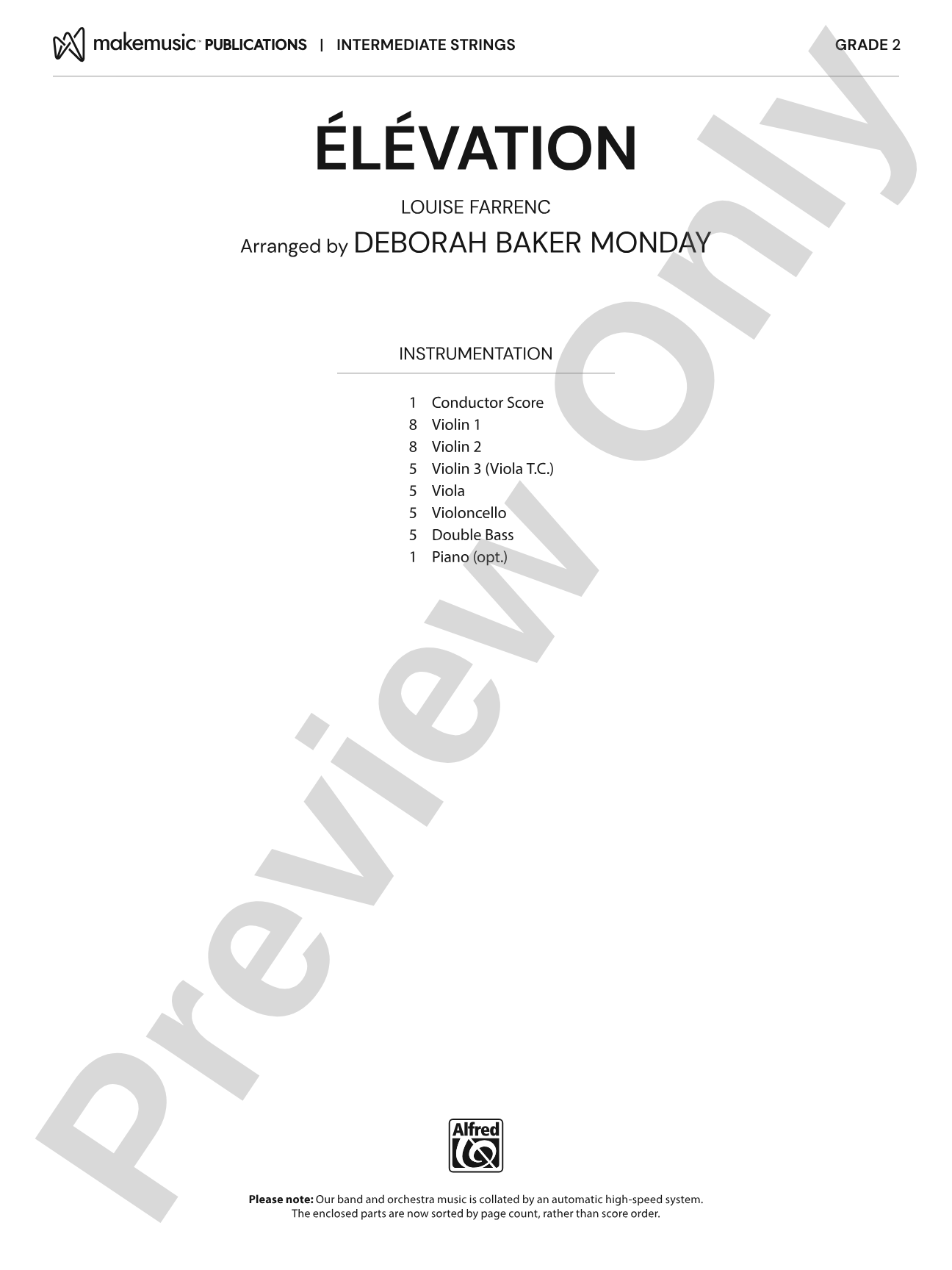 Élévation: String Orchestra Conductor Score & Parts