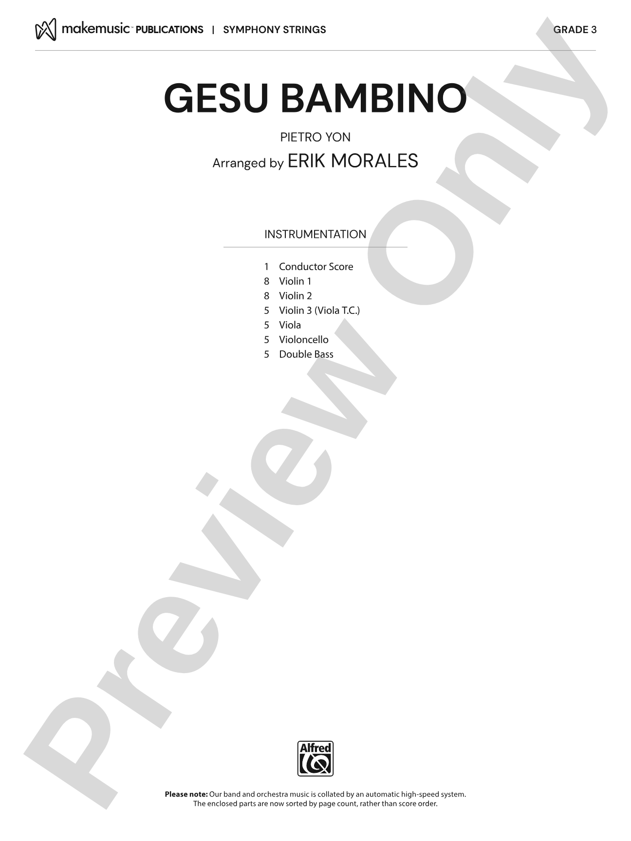 Gesu Bambino: String Orchestra Conductor Score & Parts