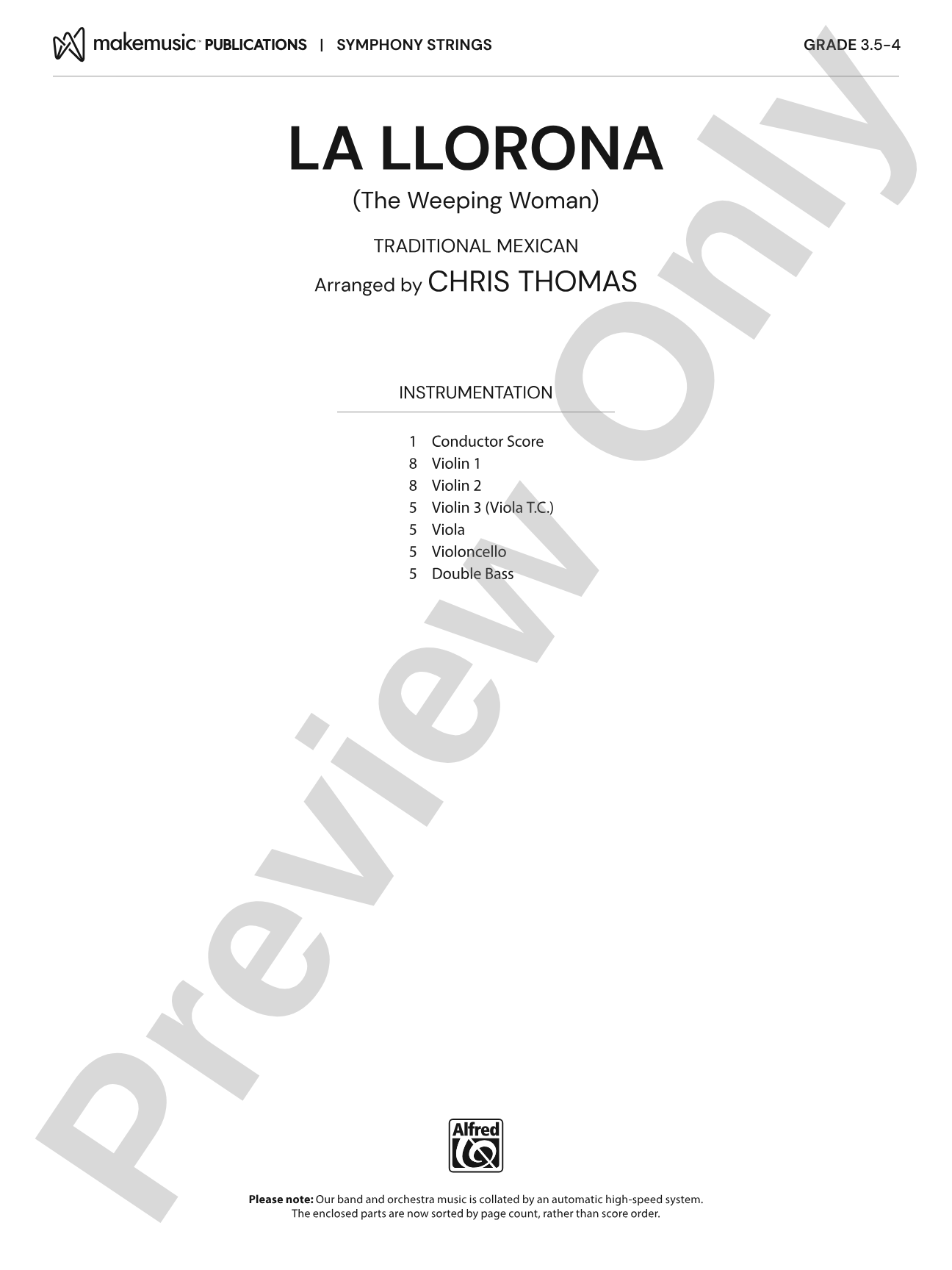 La Llorona: String Orchestra Conductor Score & Parts