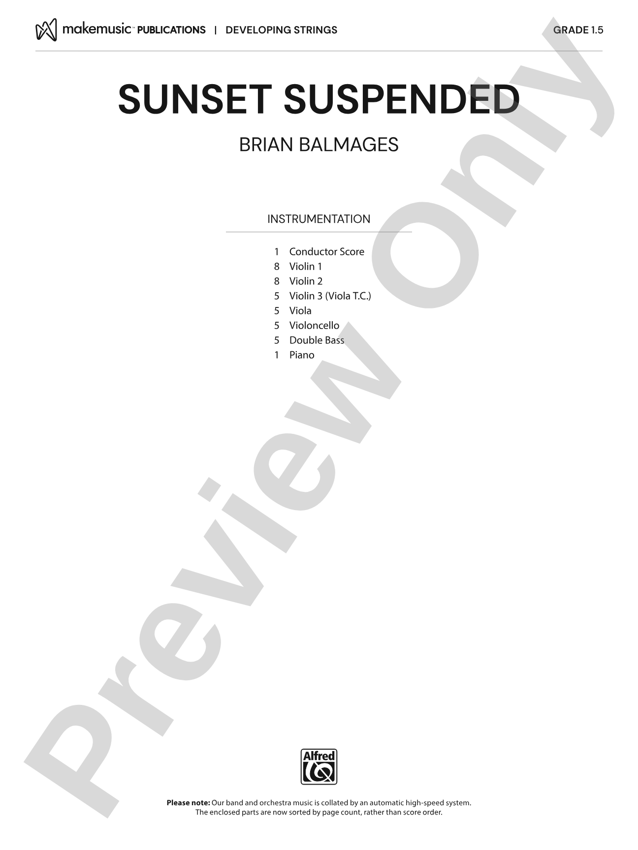 Sunset Suspended: String Orchestra Conductor Score & Parts