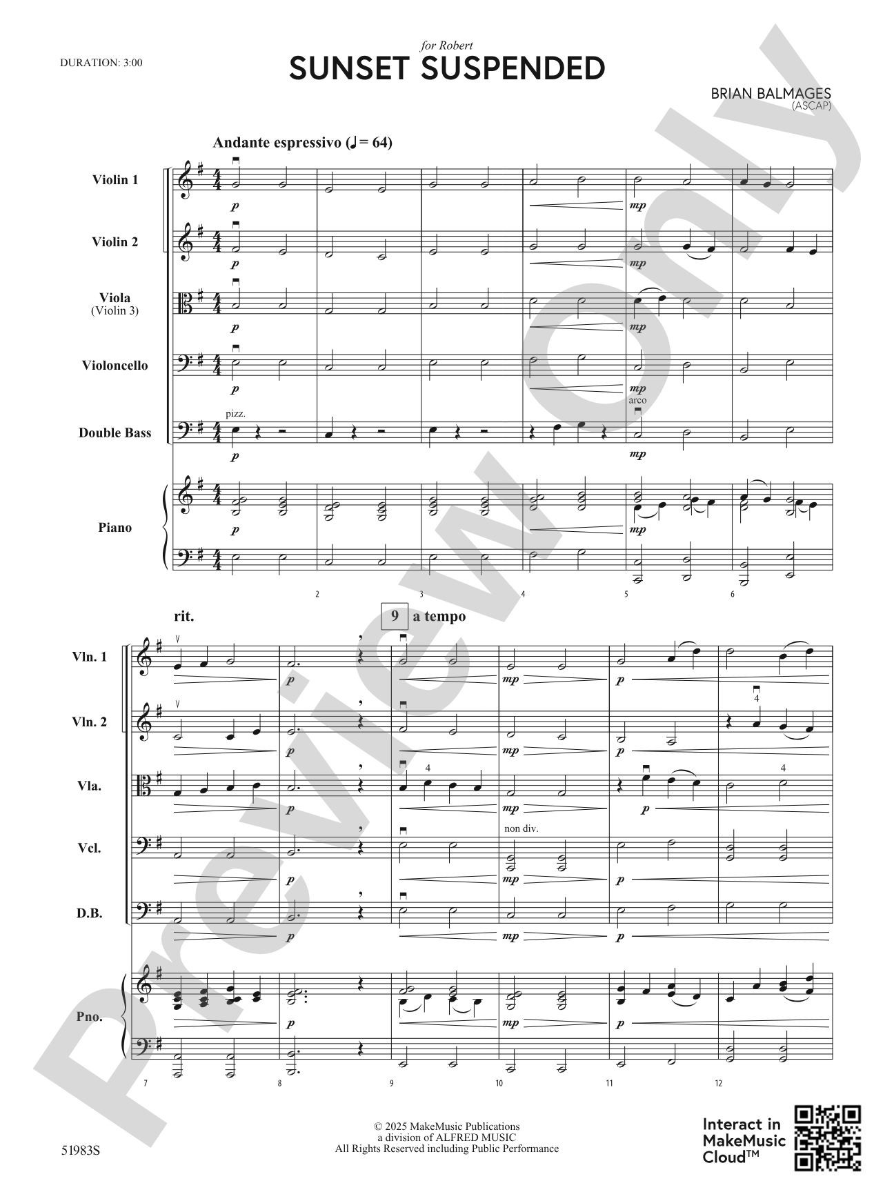 Sunset Suspended: String Orchestra Conductor Score & Parts