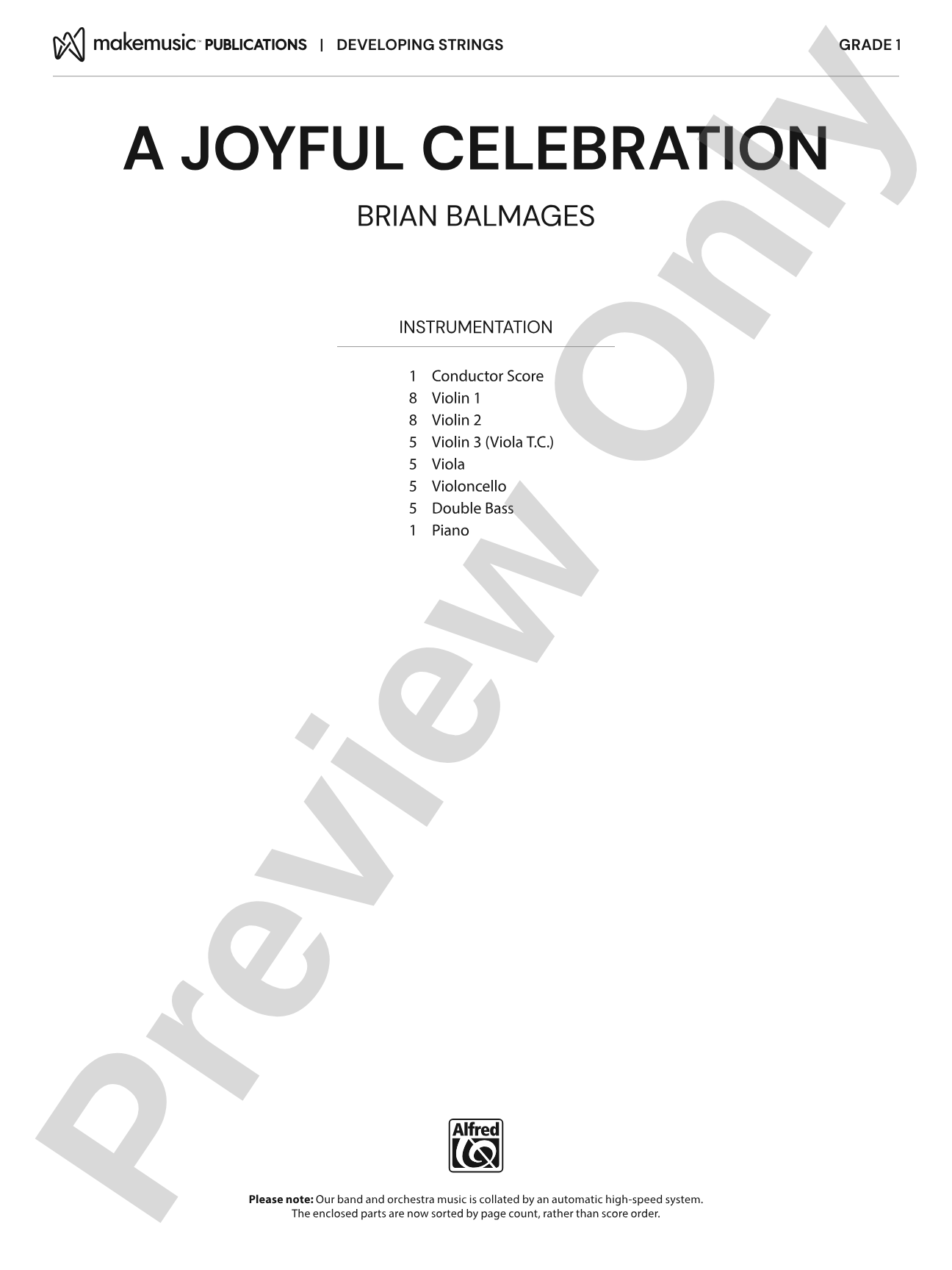 A Joyful Celebration: String Orchestra Conductor Score & Parts