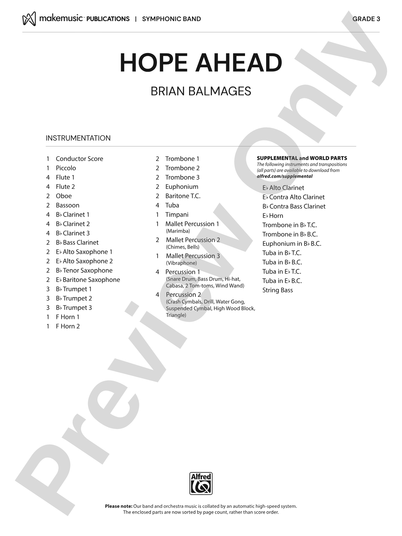 Hope Ahead: Concert Band Conductor Score & Parts