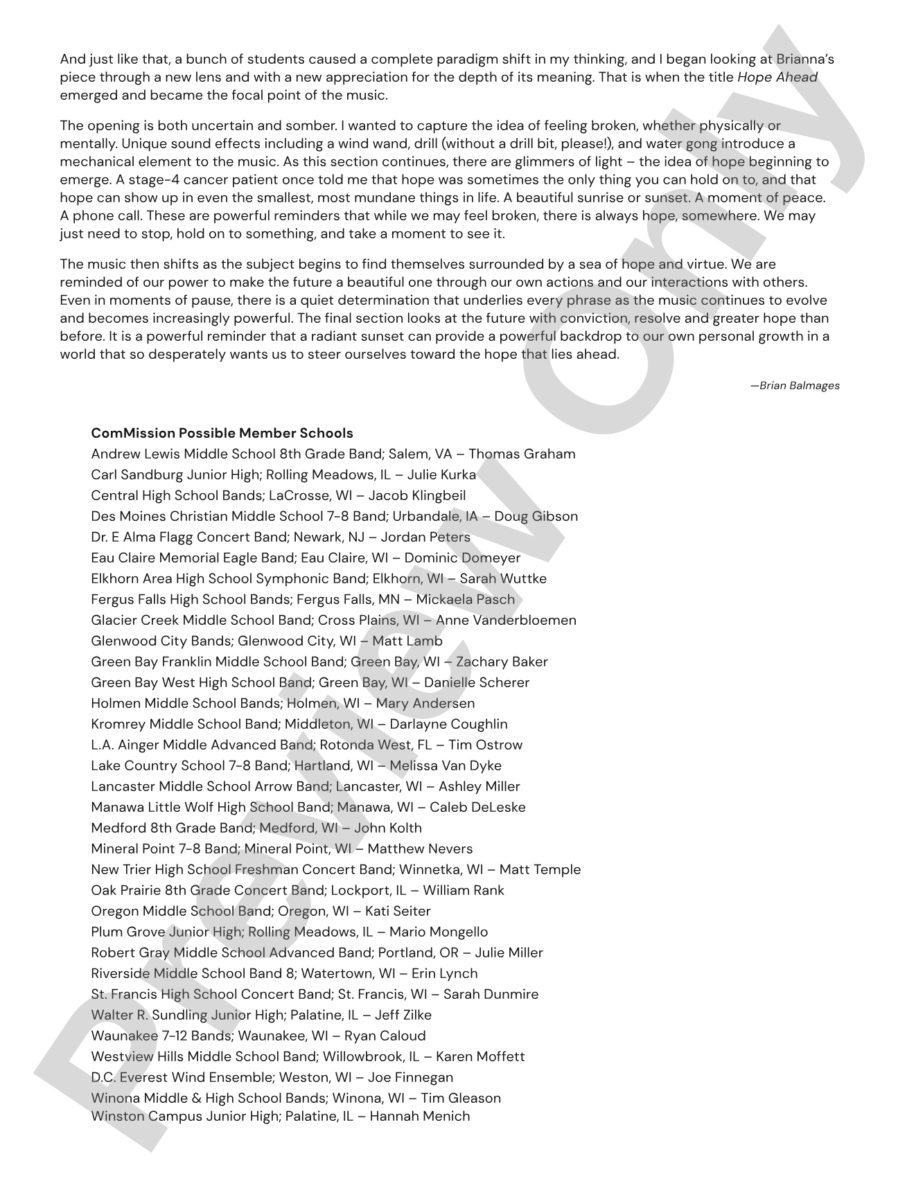 Hope Ahead: Concert Band Conductor Score & Parts