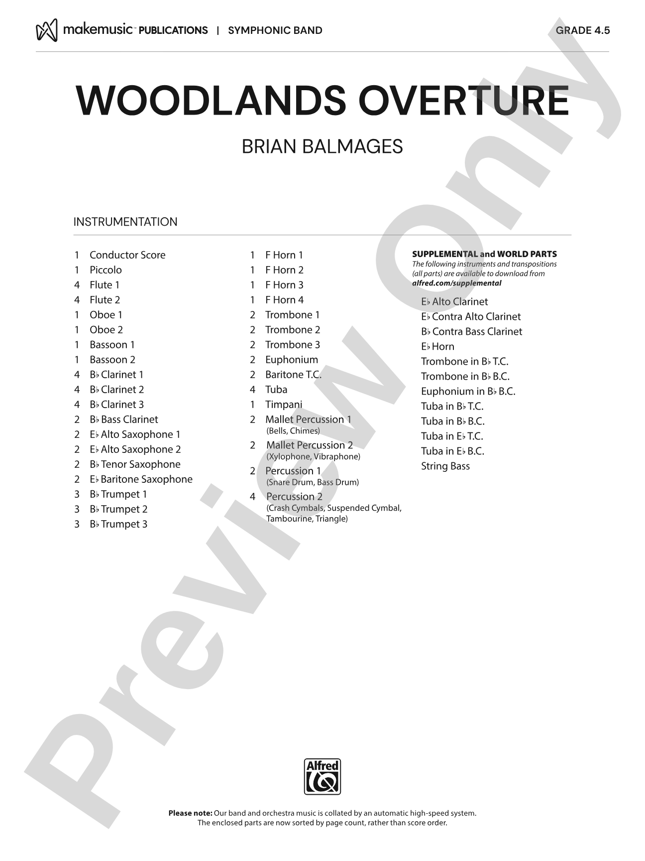 Woodlands Overture: Score