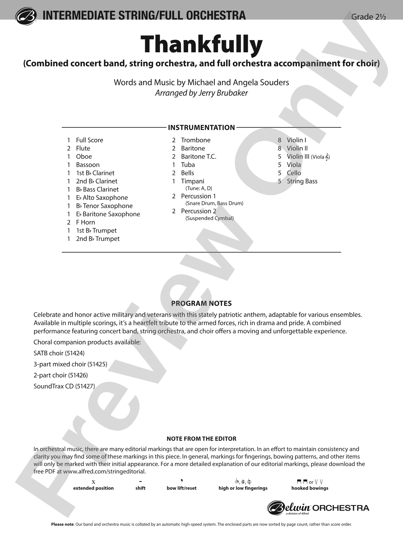 Thankfully: Full Orchestra Conductor Score & Parts