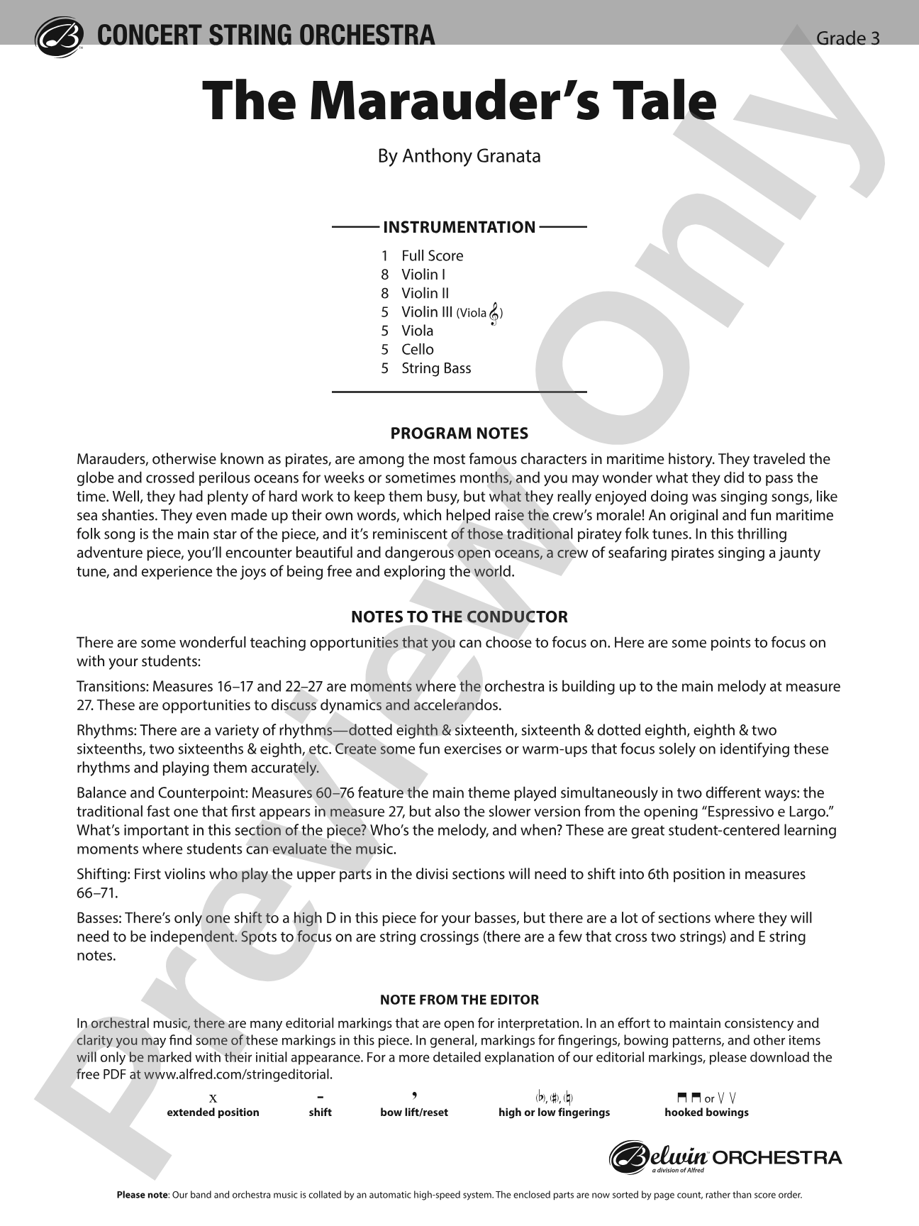 The Marauder's Tale: String Orchestra Conductor Score & Parts