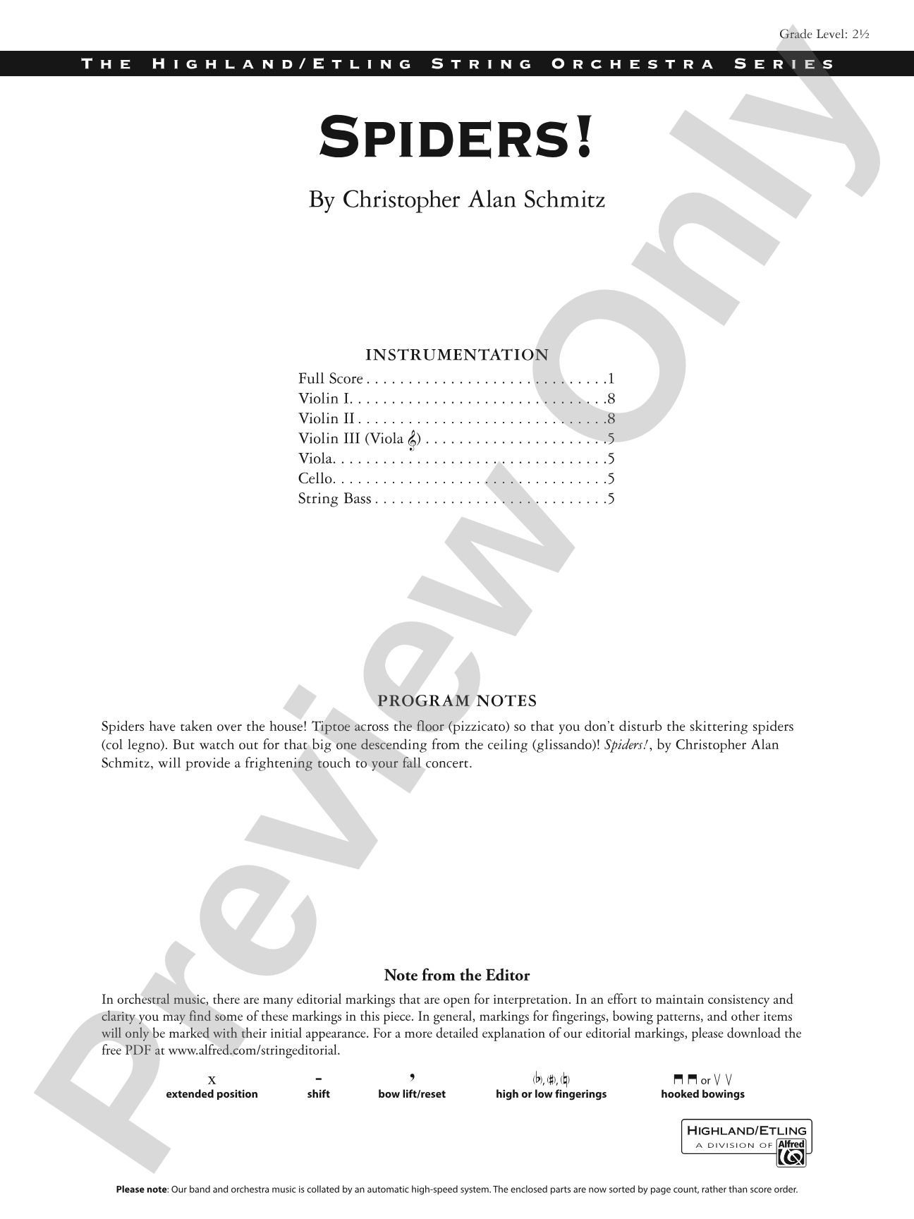 Spiders!: String Orchestra Conductor Score & Parts