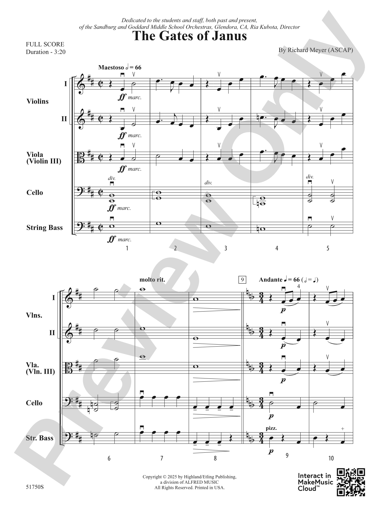 The Gates of Janus: String Orchestra Conductor Score & Parts