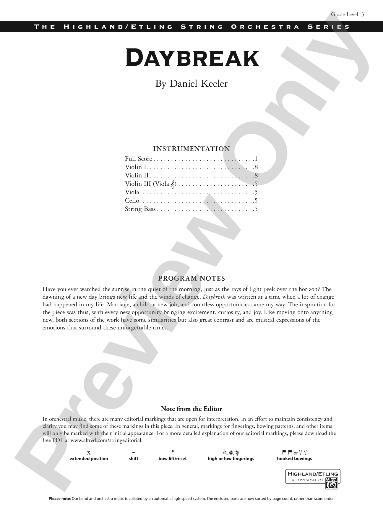 Daybreak: String Orchestra Conductor Score & Parts