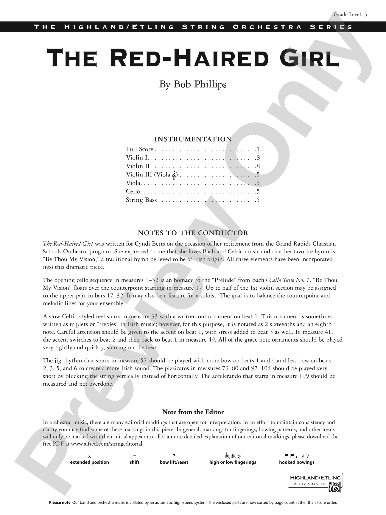 The Red-Haired Girl: String Orchestra Conductor Score & Parts