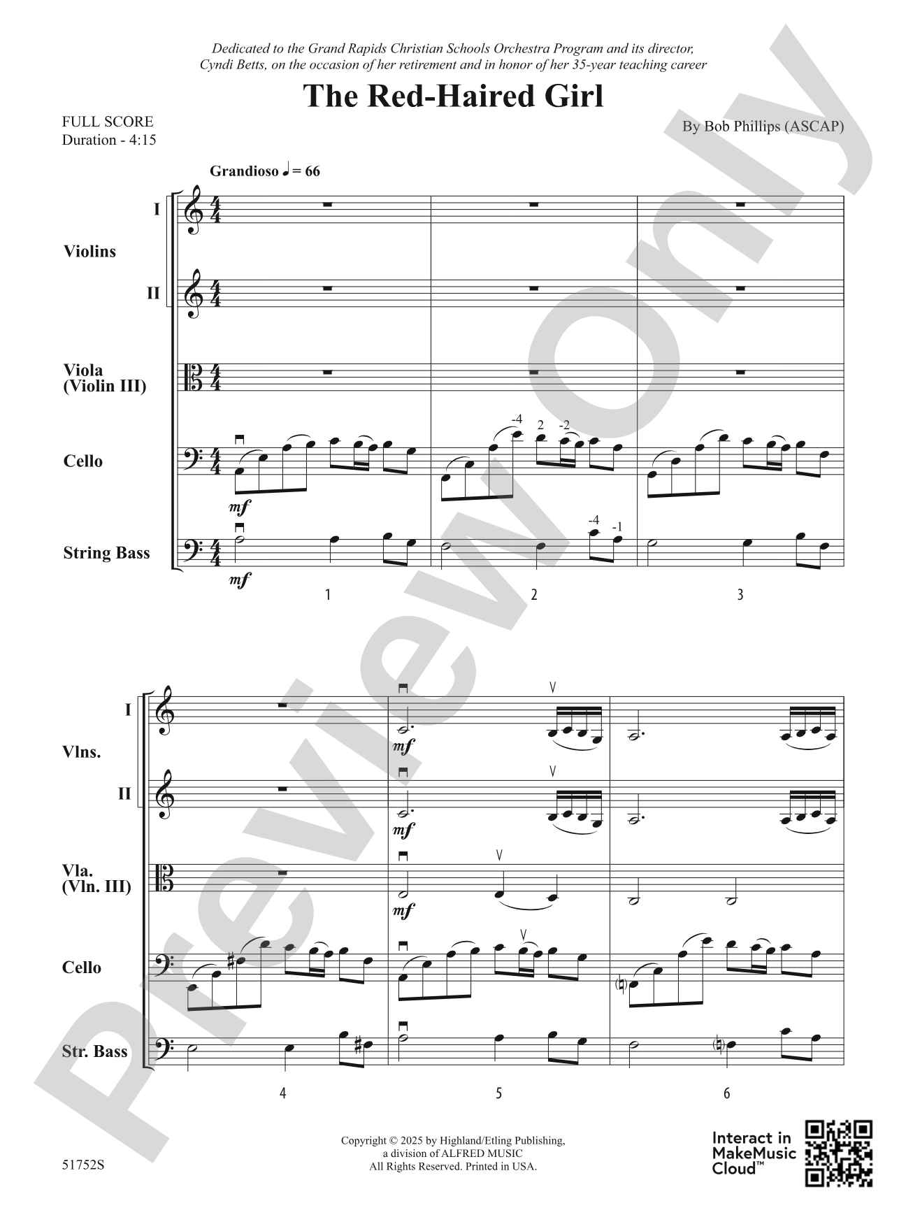 The Red-Haired Girl: String Orchestra Conductor Score & Parts
