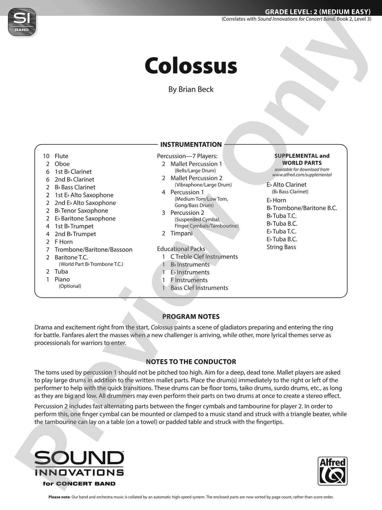 Colossus: Concert Band Conductor Score & Parts