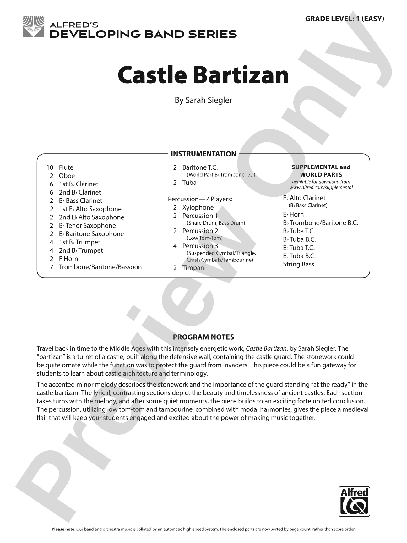 Castle Bartizan: Concert Band Conductor Score & Parts