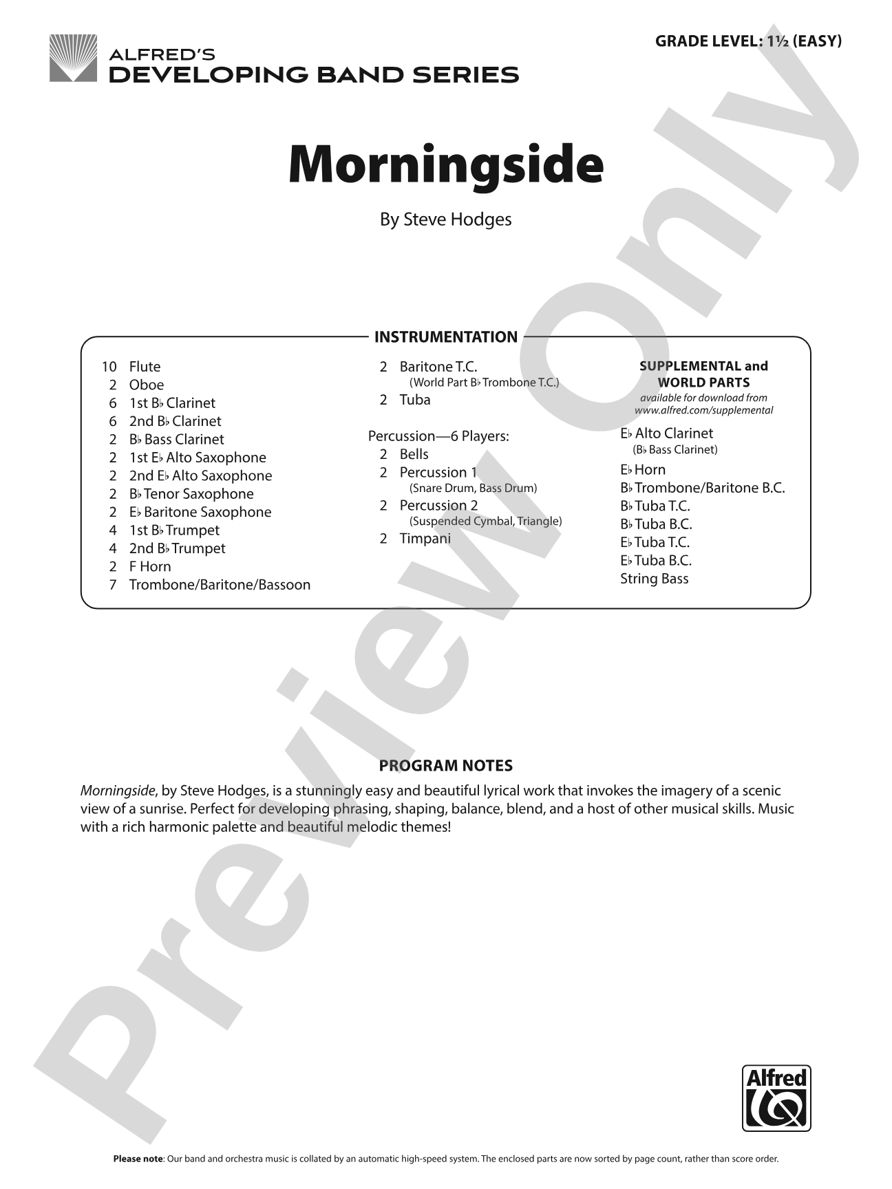 Morningside: Concert Band Conductor Score & Parts