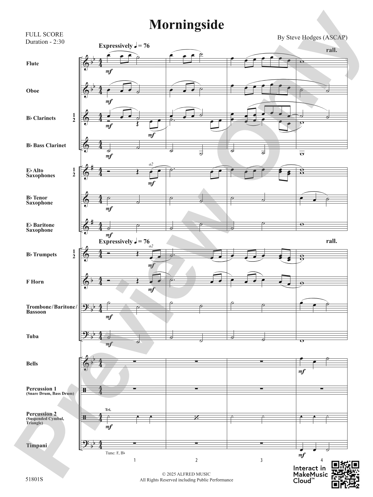 Morningside: Concert Band Conductor Score & Parts