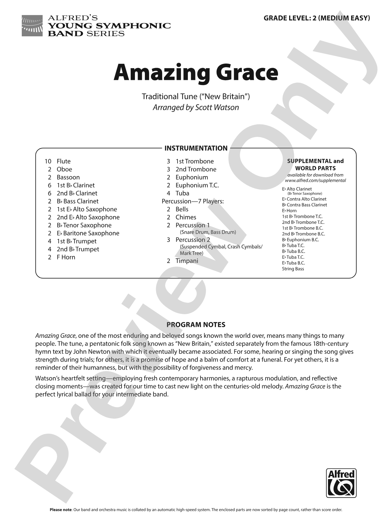 Amazing Grace: Concert Band Conductor Score & Parts