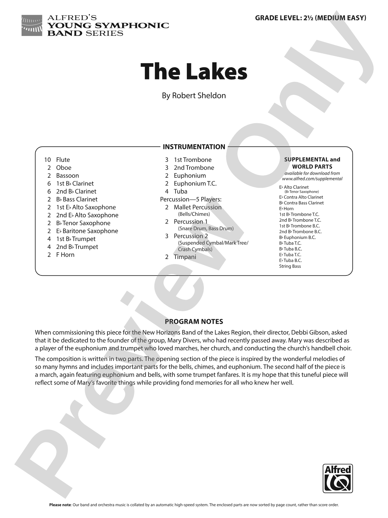 The Lakes: Concert Band Conductor Score & Parts