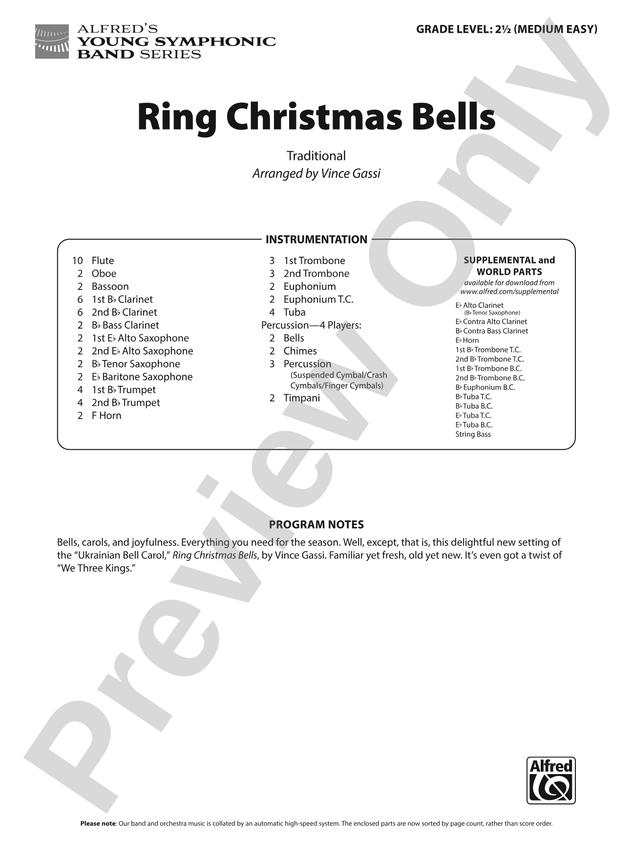 Ring Christmas Bells: Concert Band Conductor Score & Parts