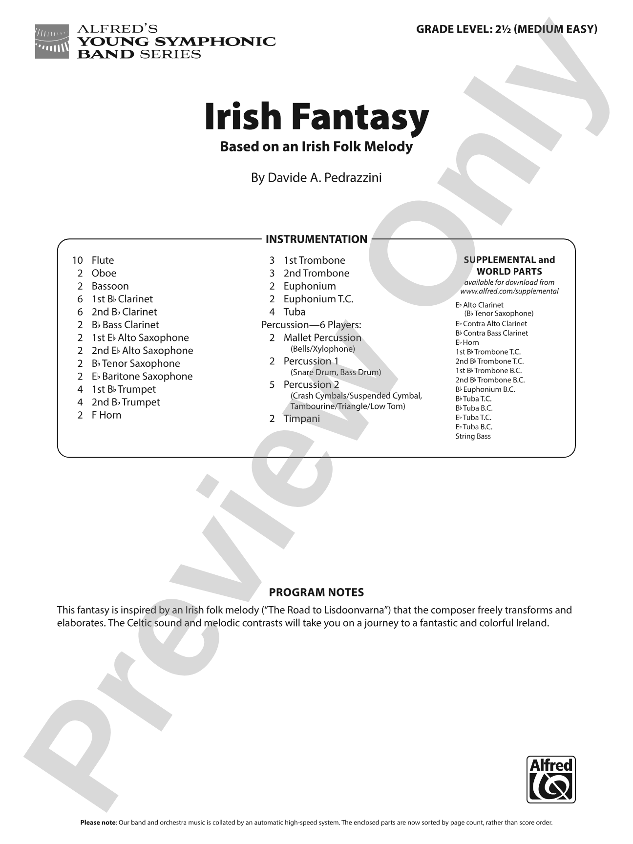 Irish Fantasy: Concert Band Conductor Score & Parts
