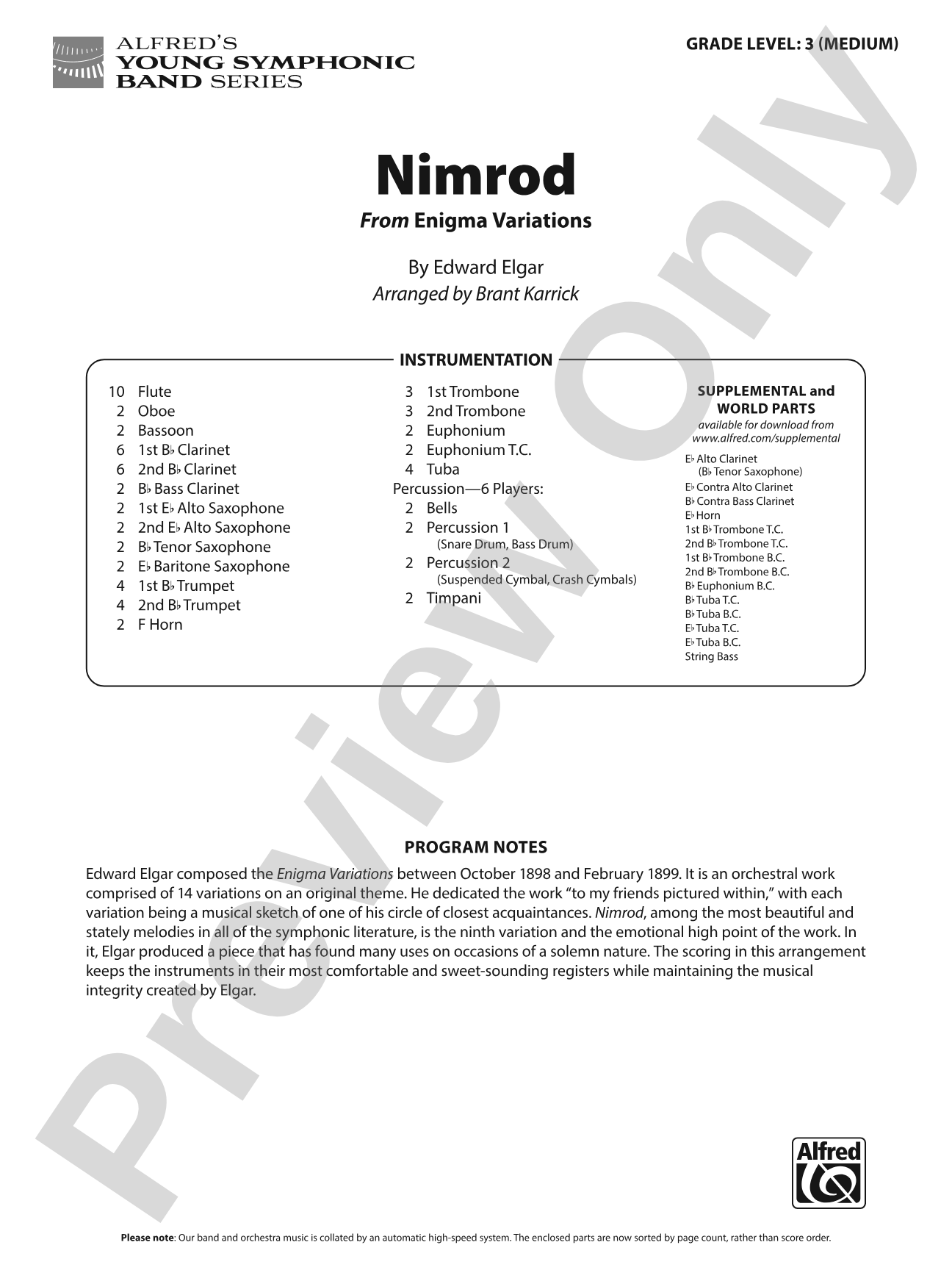 Nimrod: Concert Band Conductor Score & Parts