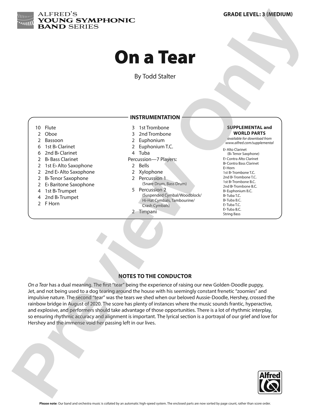 On a Tear: Concert Band Conductor Score & Parts