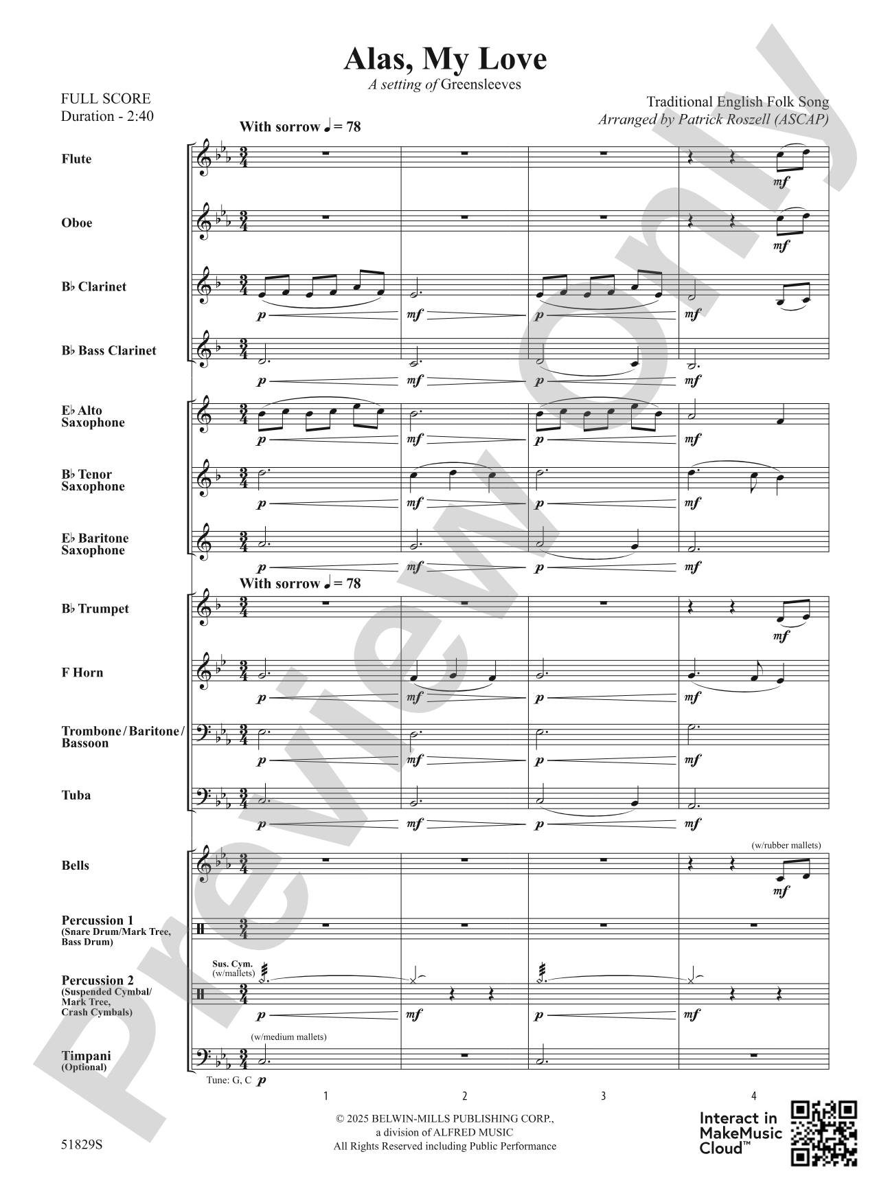Alas, My Love: Concert Band Conductor Score & Parts