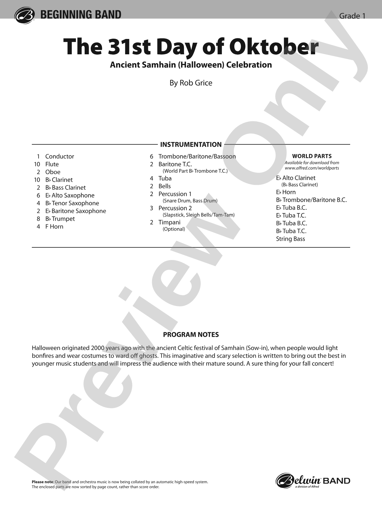 The 31st Day of Oktober: Concert Band Conductor Score & Parts