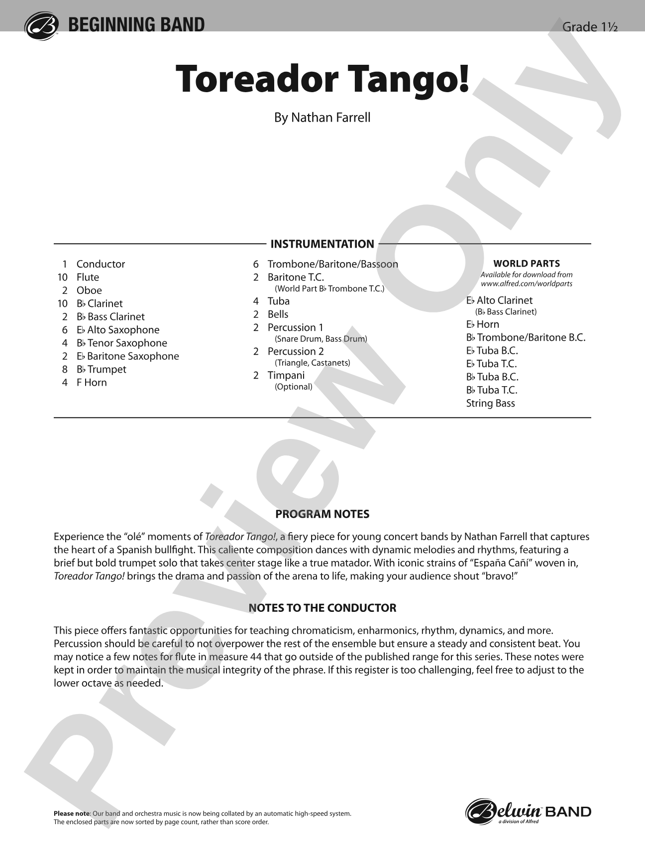 Toreador Tango!: Concert Band Conductor Score & Parts