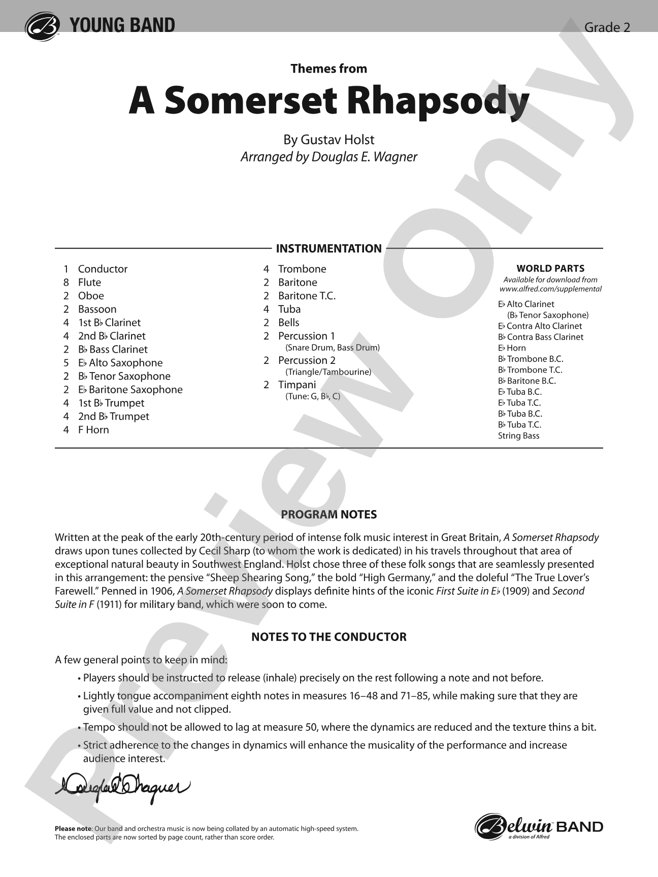 A Somerset Rhapsody: Concert Band Conductor Score & Parts