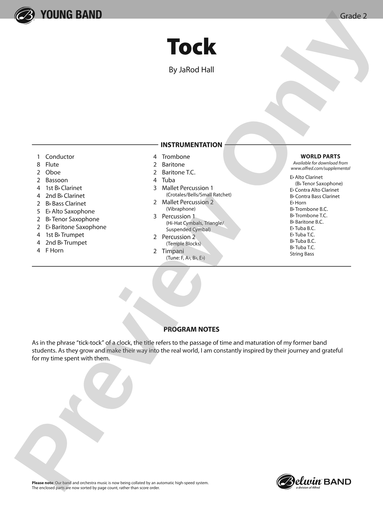 Tock: Concert Band Conductor Score & Parts