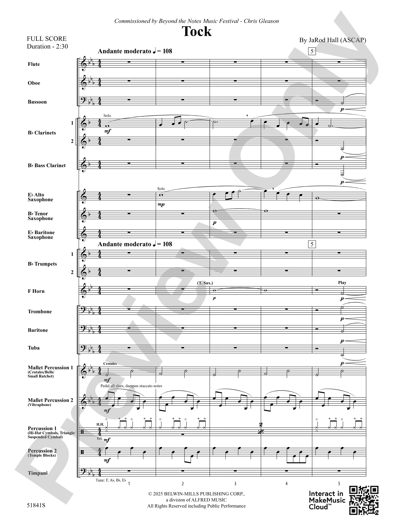 Tock: Concert Band Conductor Score & Parts