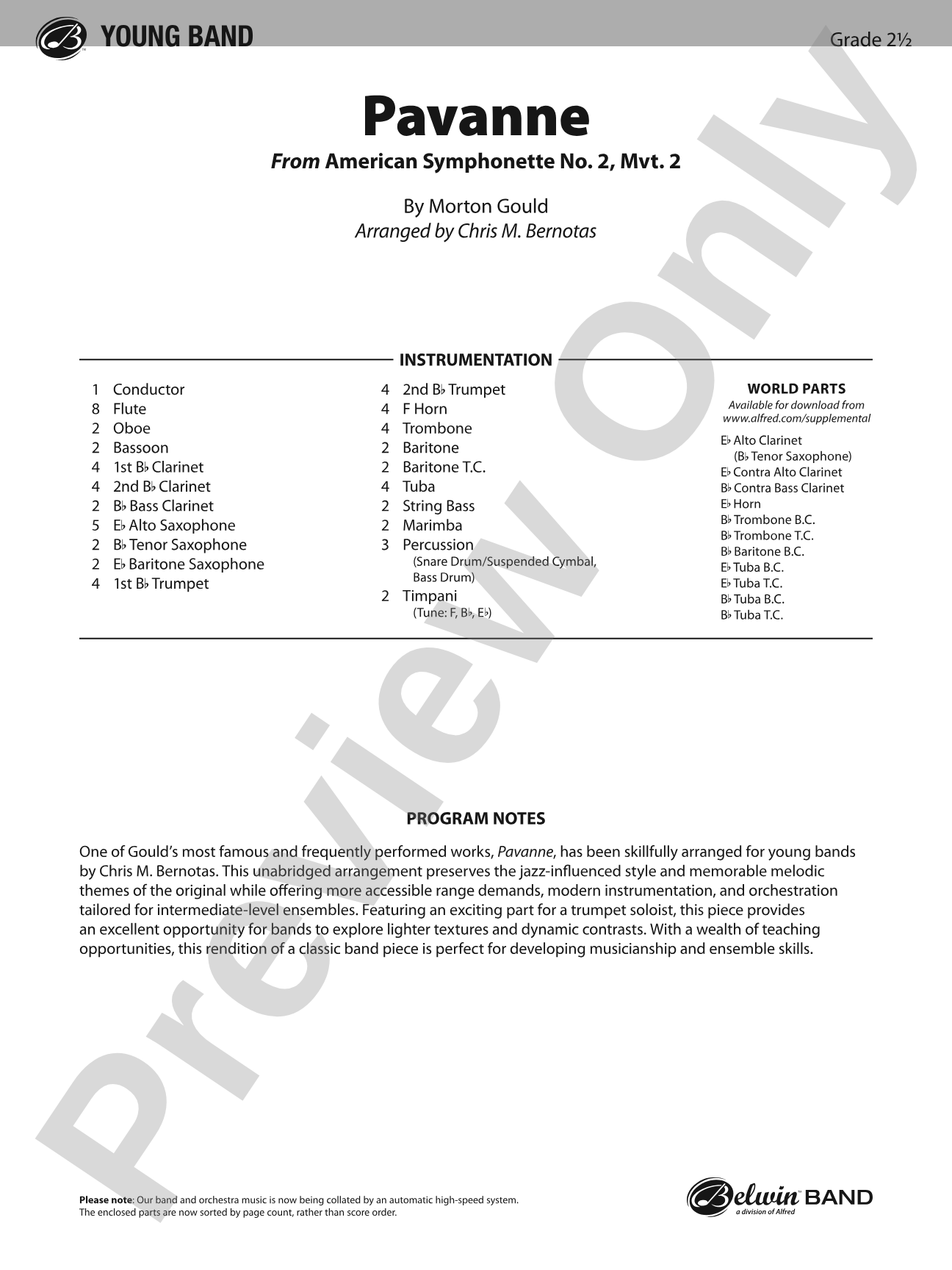 Pavanne: Concert Band Conductor Score & Parts