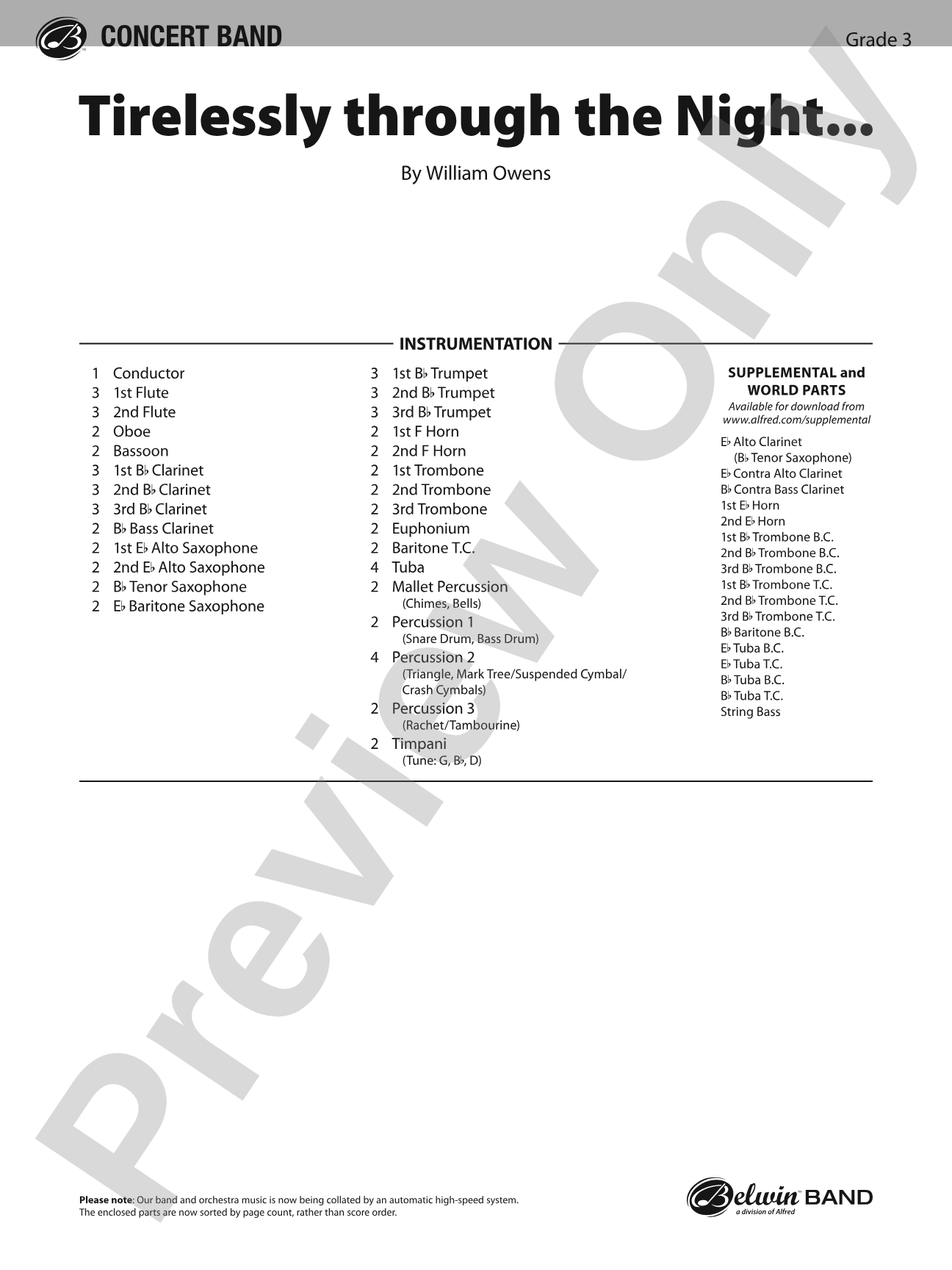 Tirelessly Through the Night...: Concert Band Conductor Score & Parts